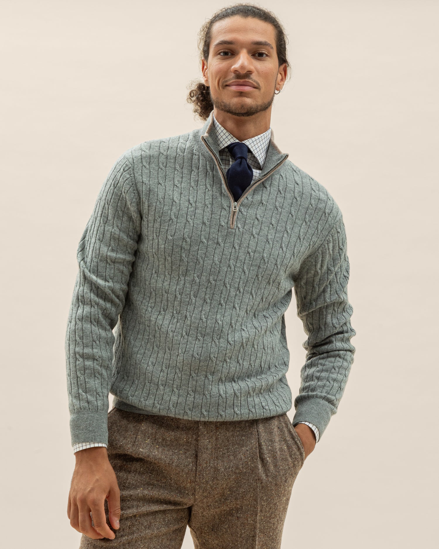 Nigel grey cable zip neck (8454690505034)