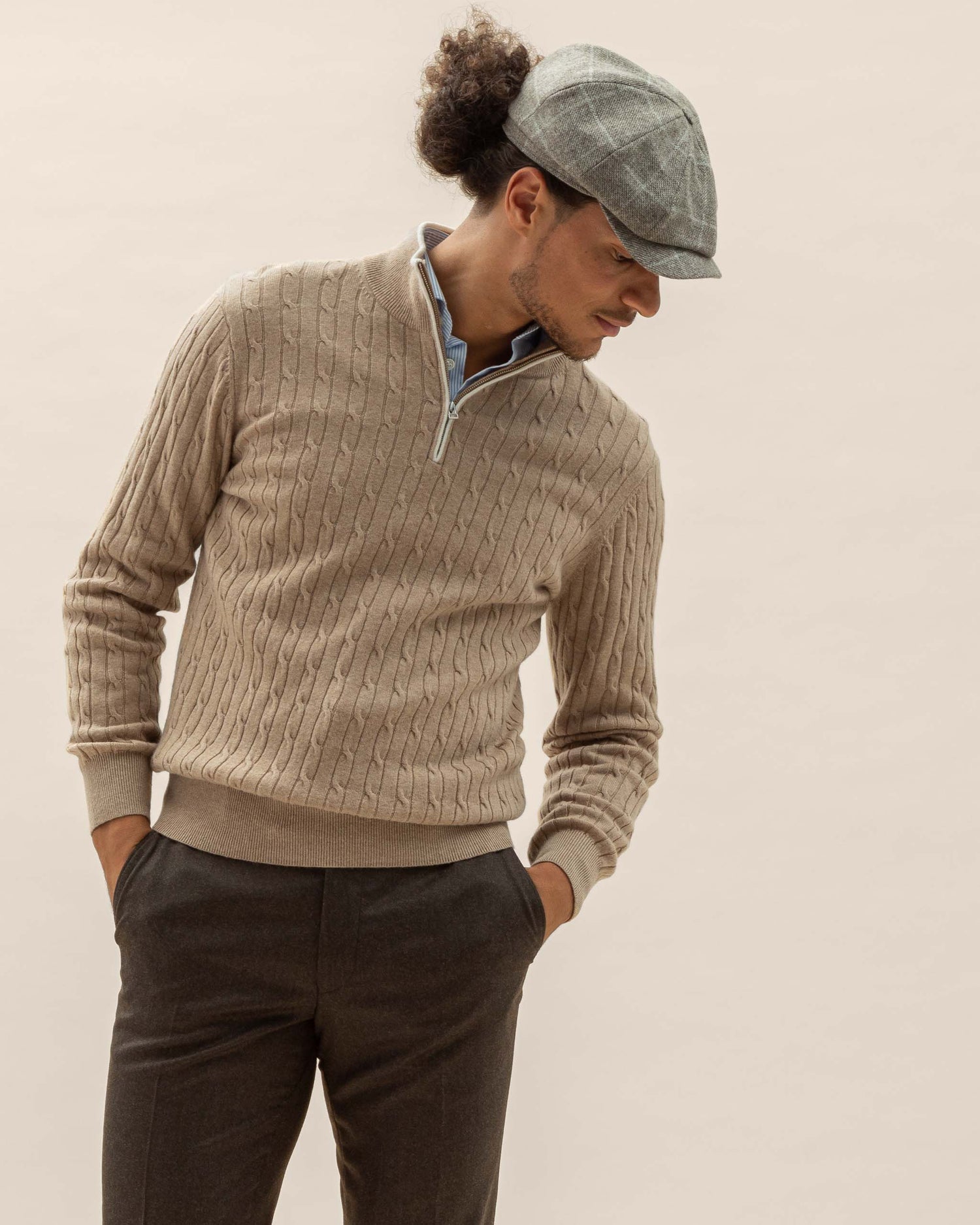 Nigel beige cable zip neck (8454688244042)