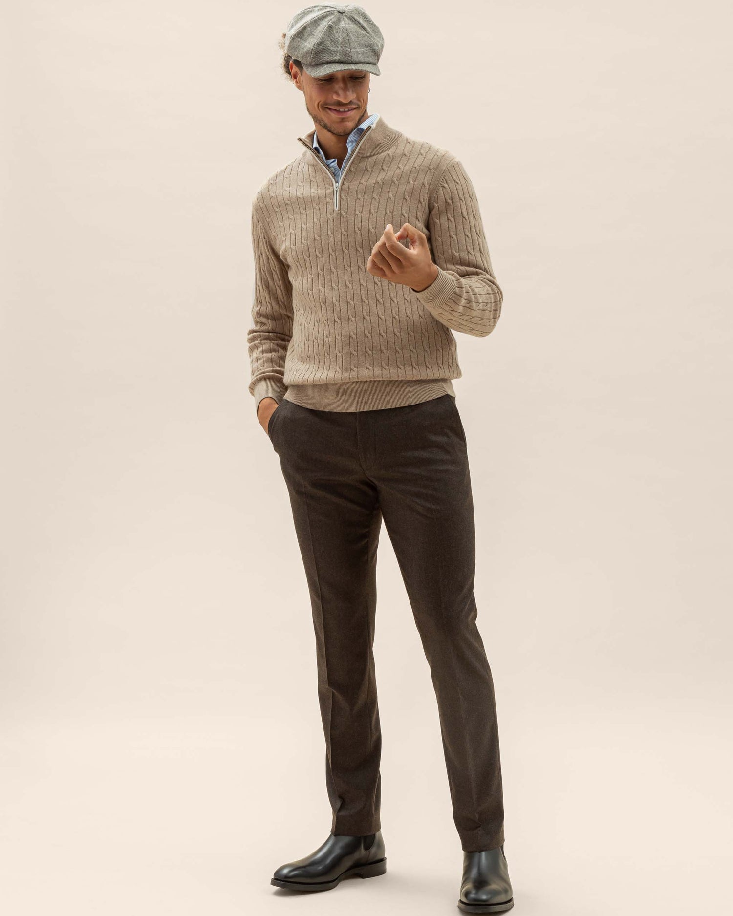 Nigel beige cable zip neck (8454688244042)