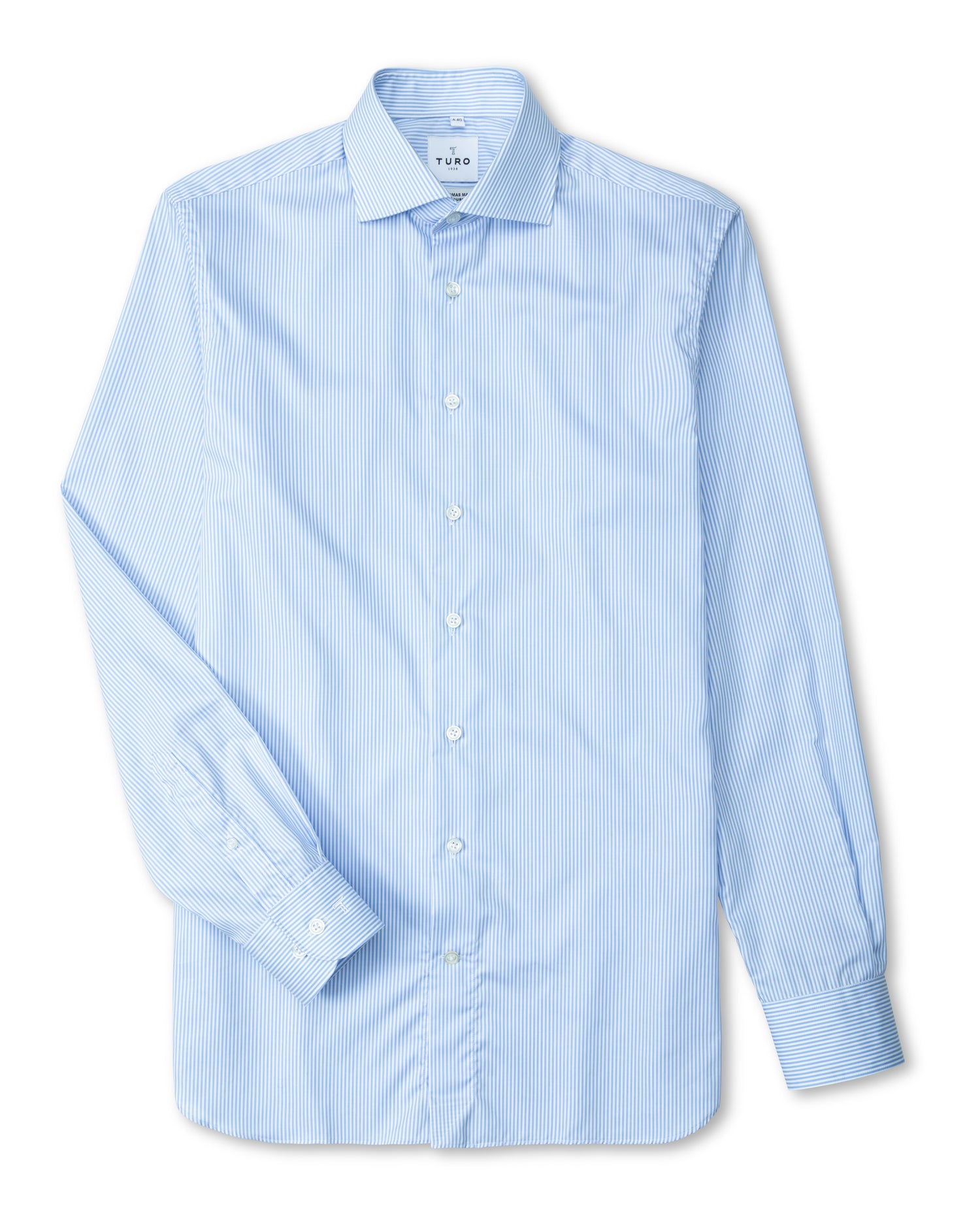 Slim fit shirt in blue stripe Thomas Mason journey (8489438970186)
