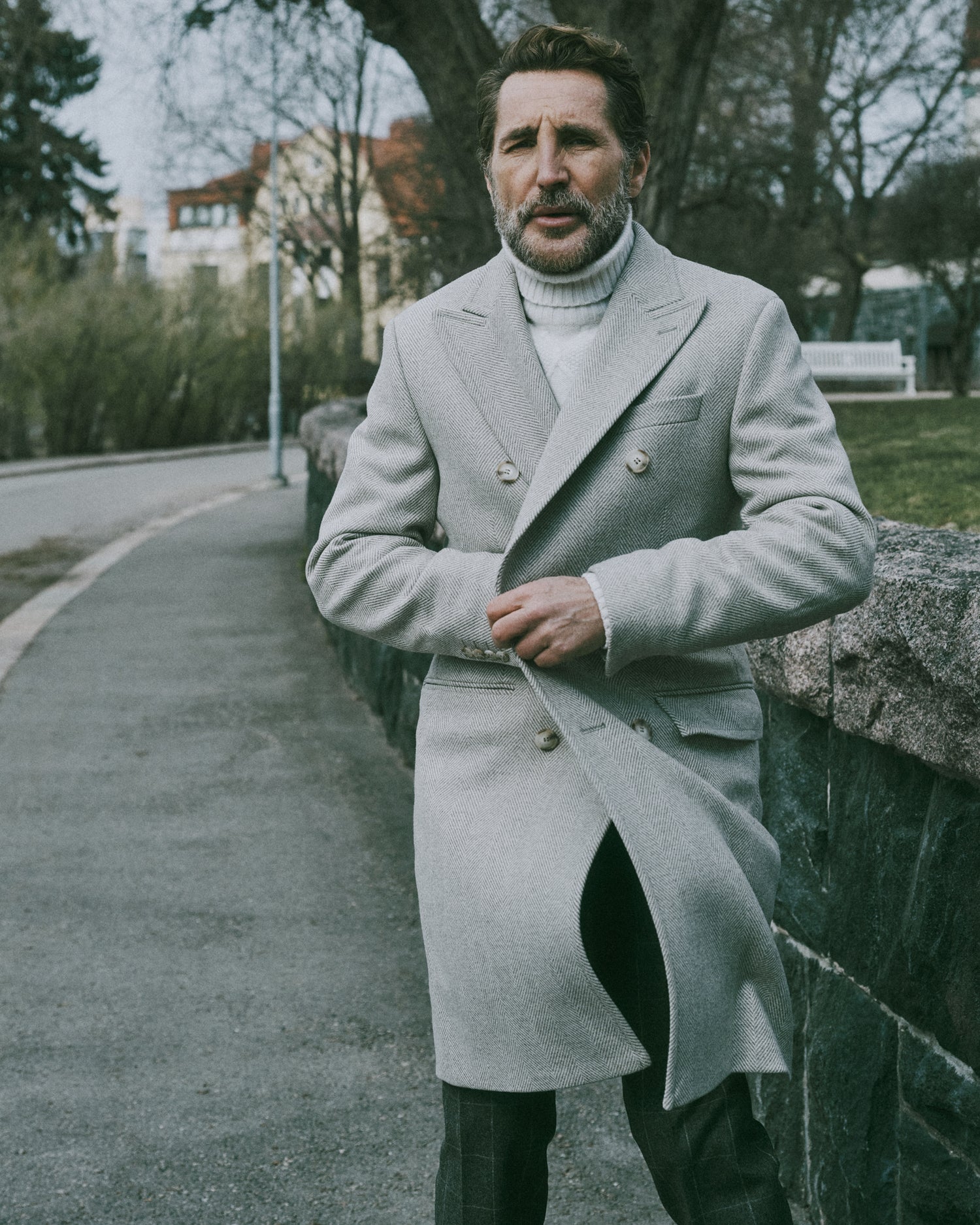 Light Beige Herringbone Tagliare Overcoat in Vitale Barberis Canonico Wool (8464757752138)