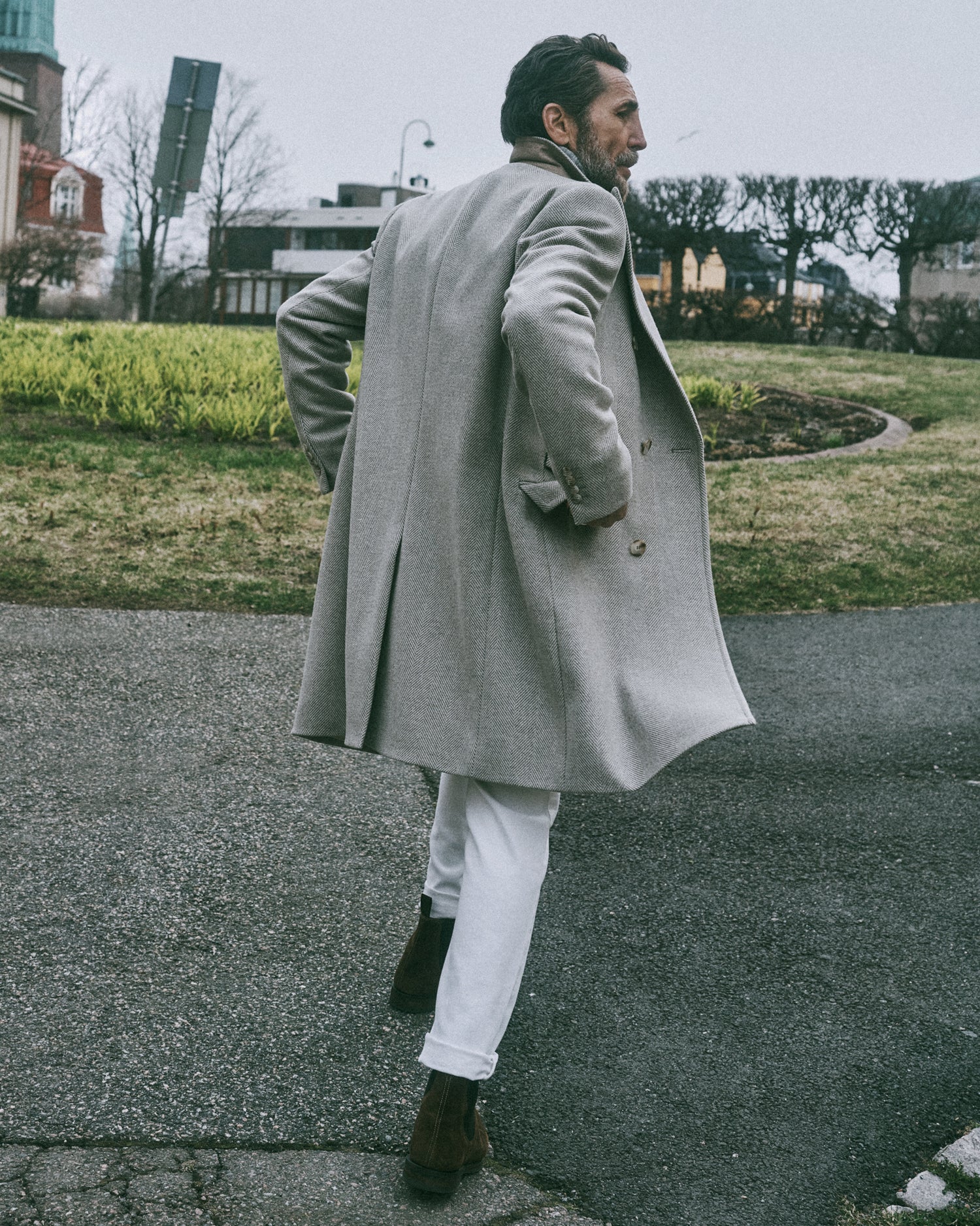 Light Beige Herringbone Tagliare Overcoat in Vitale Barberis Canonico Wool (8464757752138)