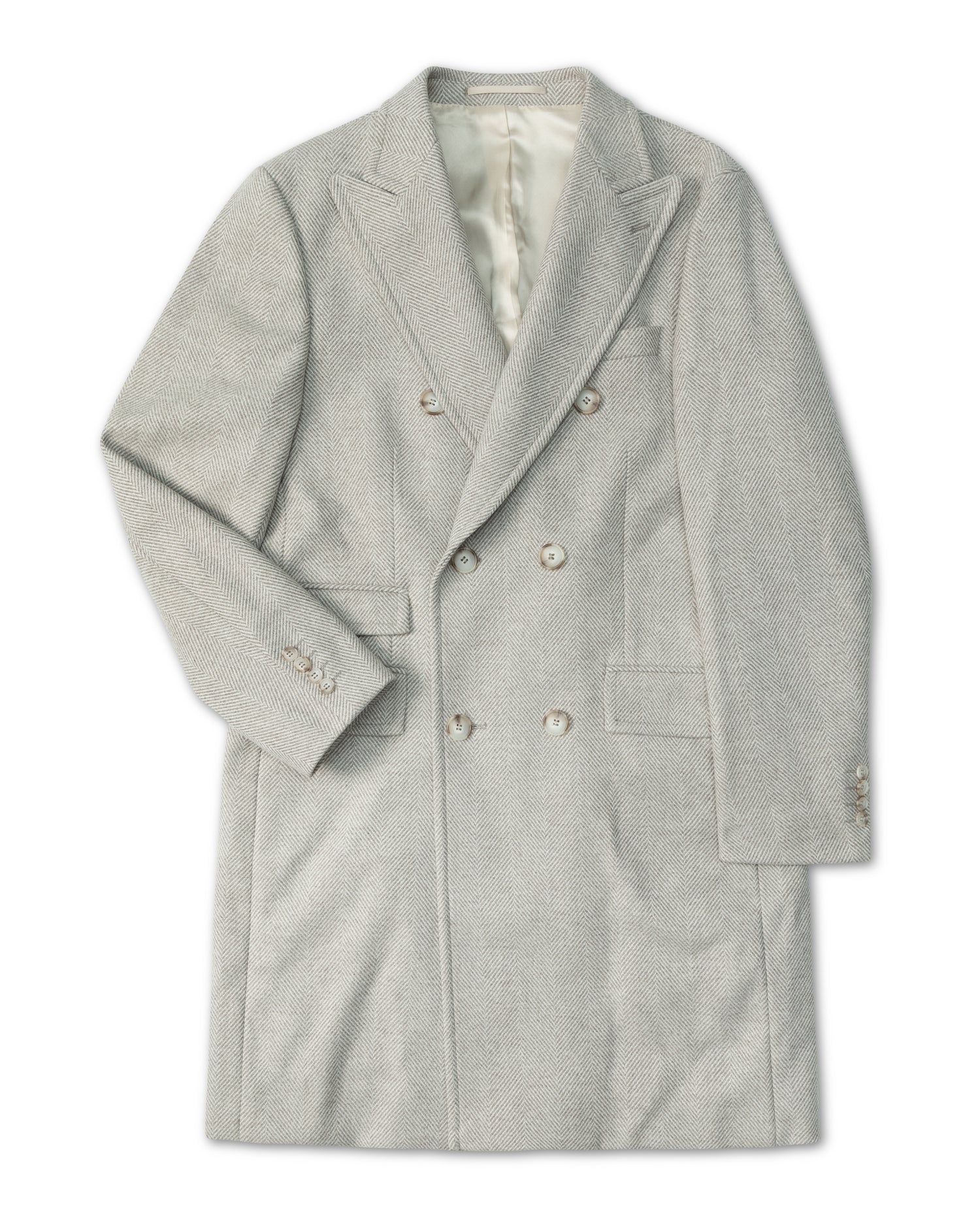 Light Beige Herringbone Tagliare Overcoat in Vitale Barberis Canonico Wool (8464757752138)