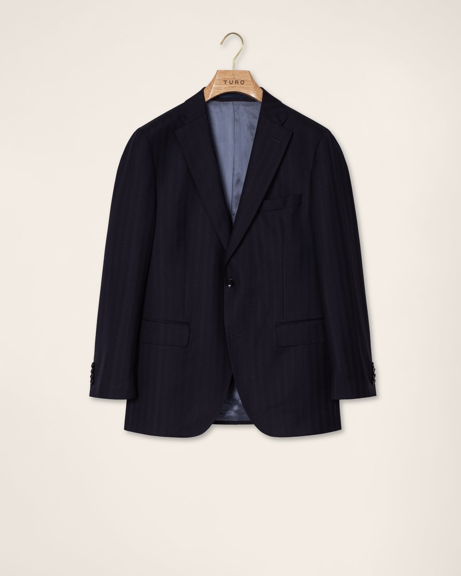 Elegant Wool Suit Jacket in Navy Herringbone