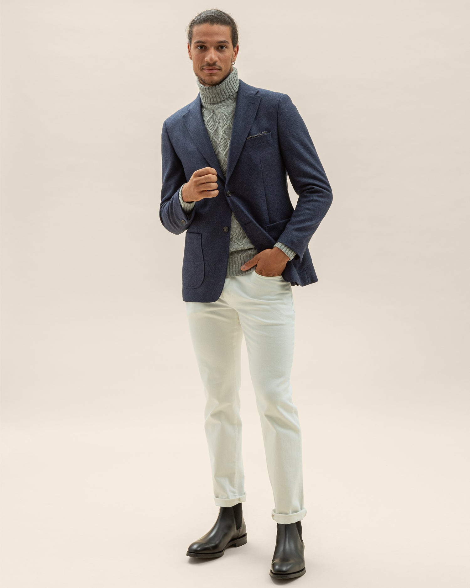 Dark Blue Blazer in Lanificio Di Pray Cashmere-Wool (8456540520778)