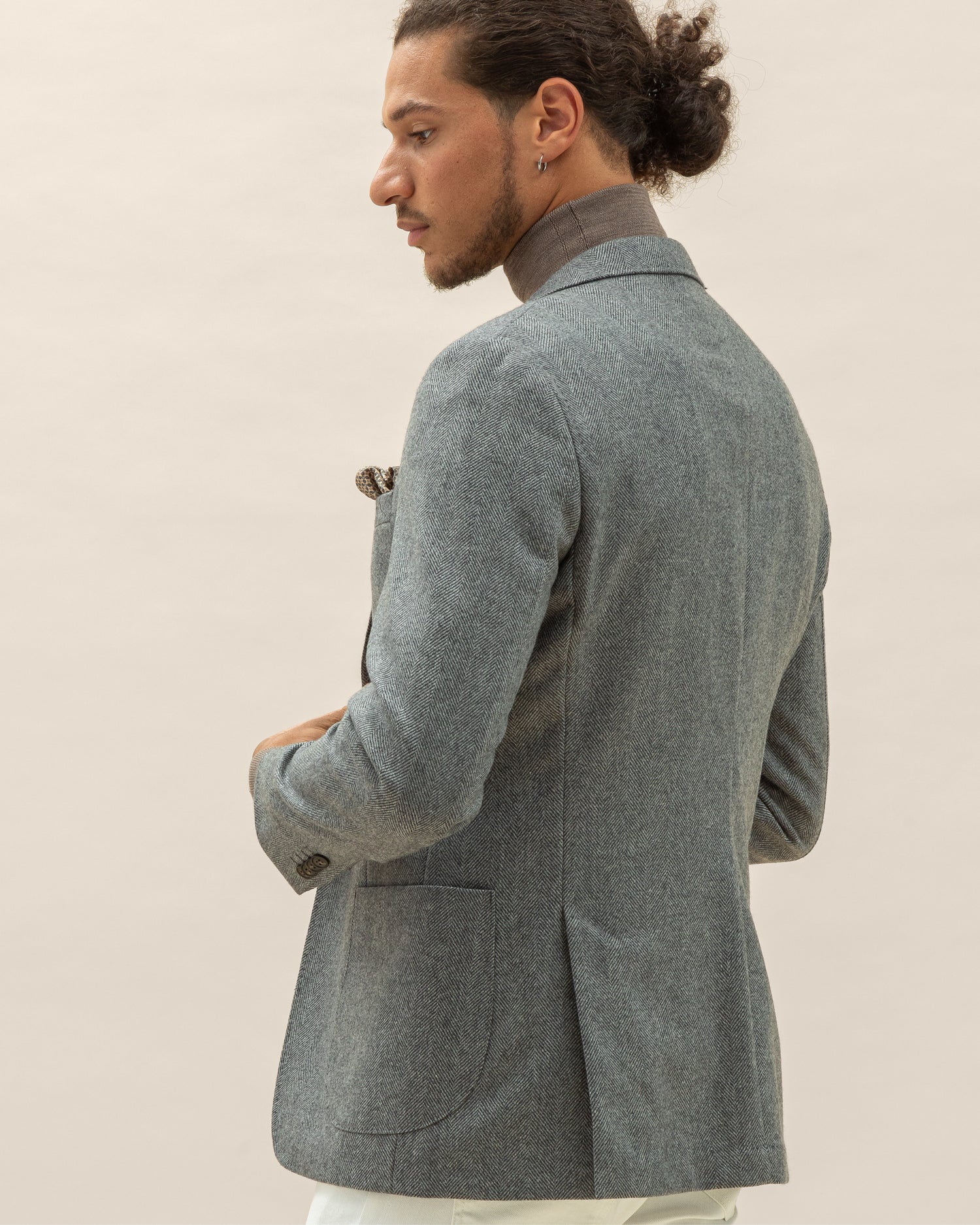 Grey Herringbone Blazer in Lanificio Di Pray Wool (8459015487818)