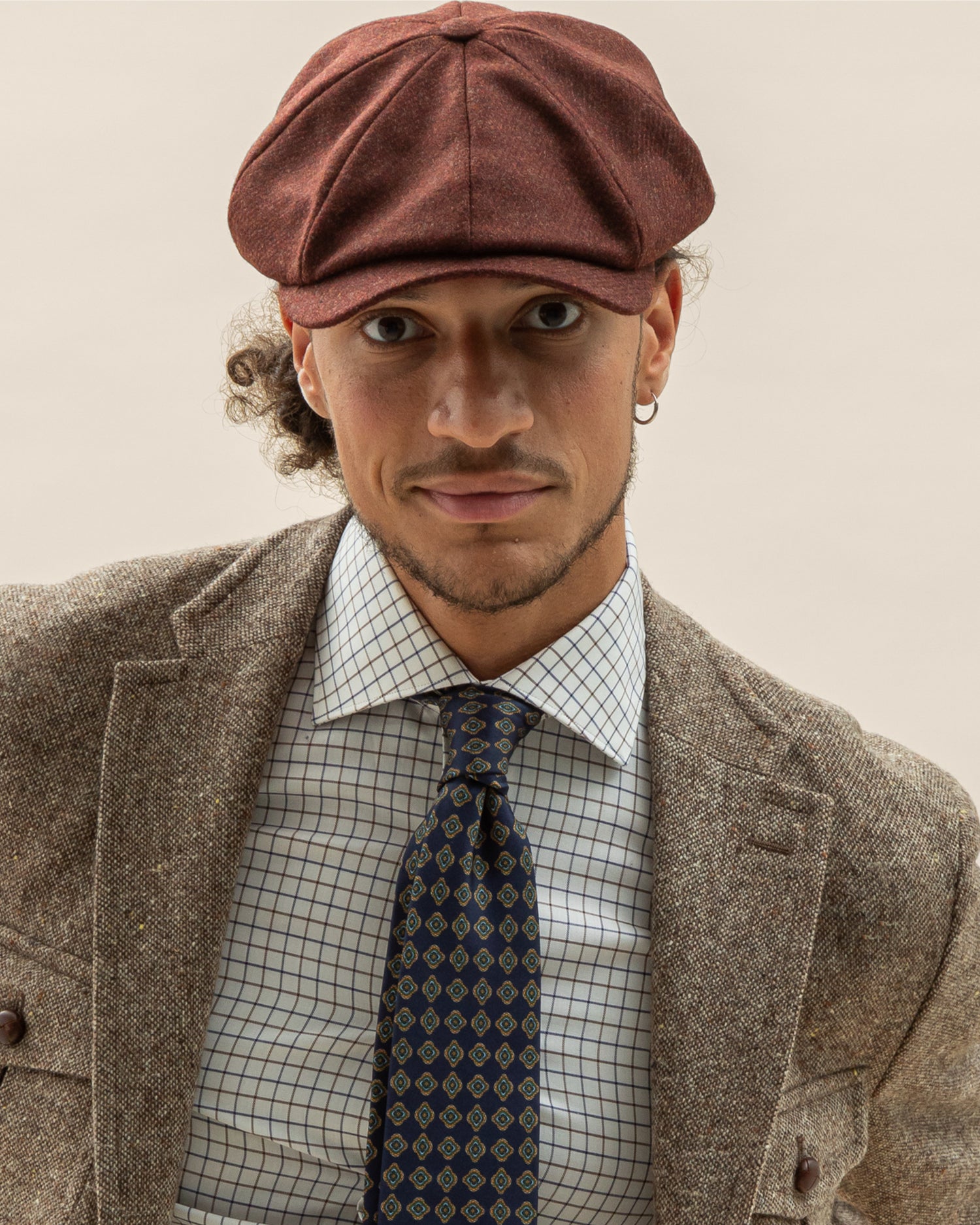 Newspaper Boy Cap in Burgundy Wool-Cashmere Flannel By Lanificio Di Pray (8454826819914)