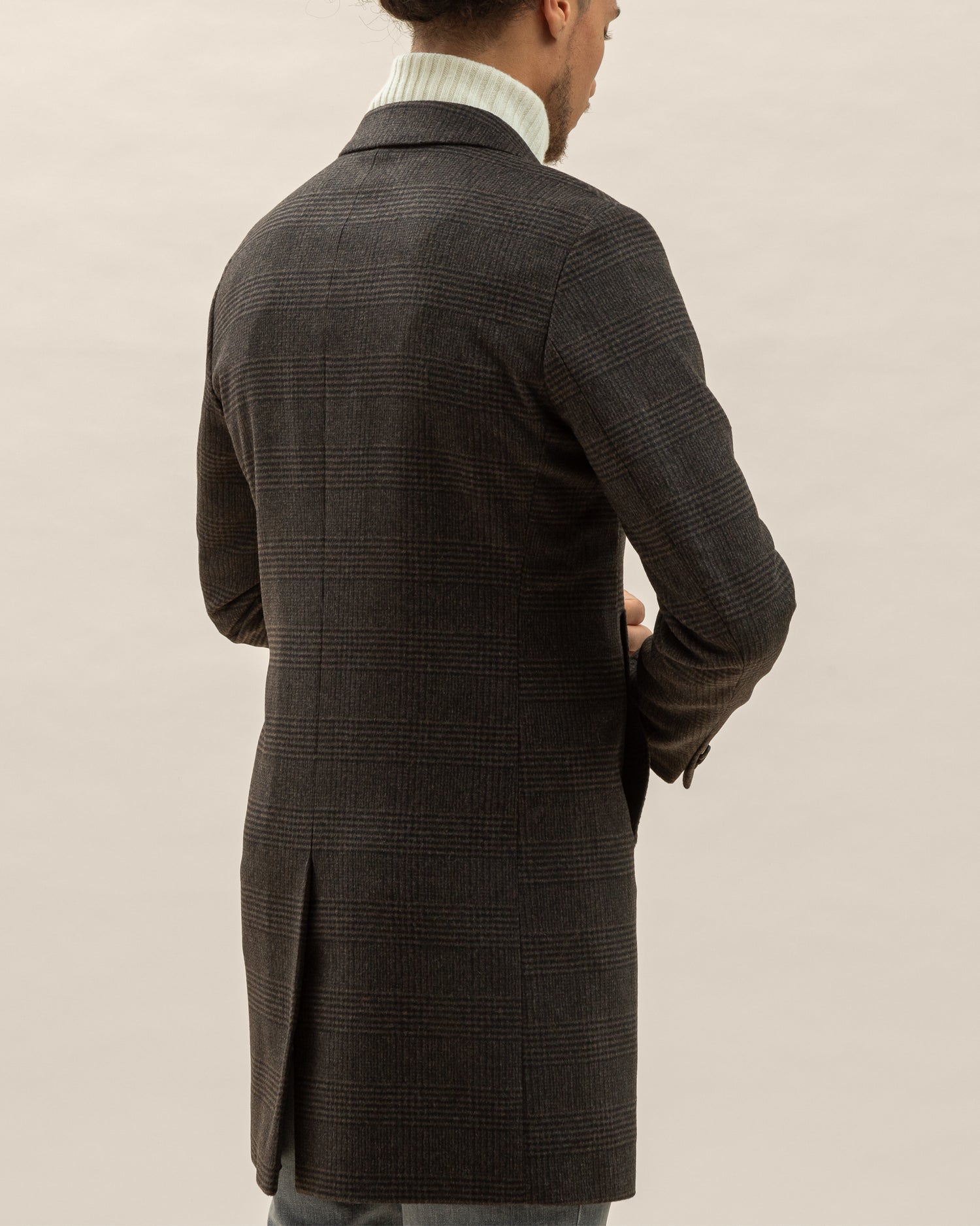 Slim fit Overcoat in Brown Check Fortuny Wool-Cashmere Blend (8464784654666)