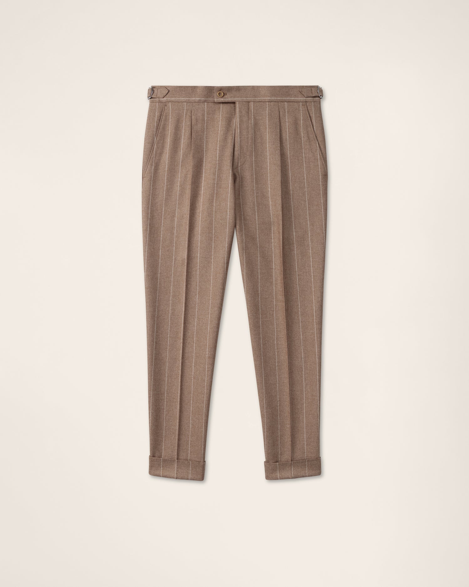 Pinstripe Flannel Suit Trousers in Camel Brown