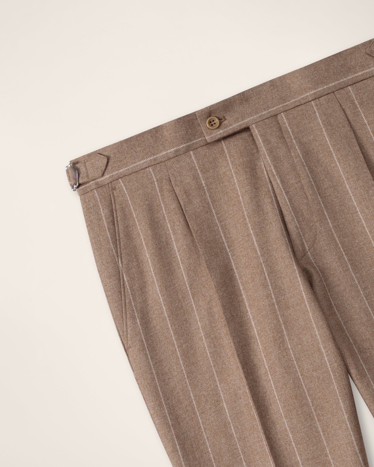 Pinstripe Flannel Suit in Camel Brown