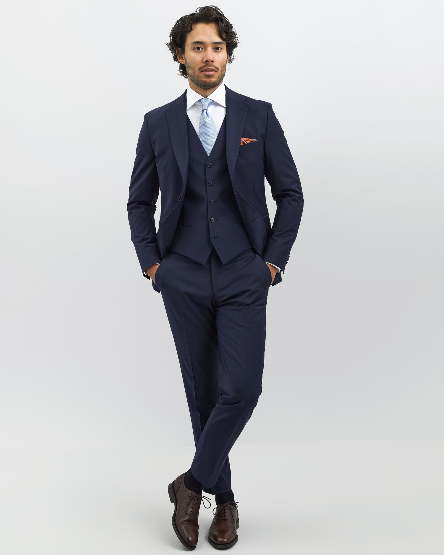 Navy Blue Athlete Fit Suit in Stretch Fabric (2079960137790)