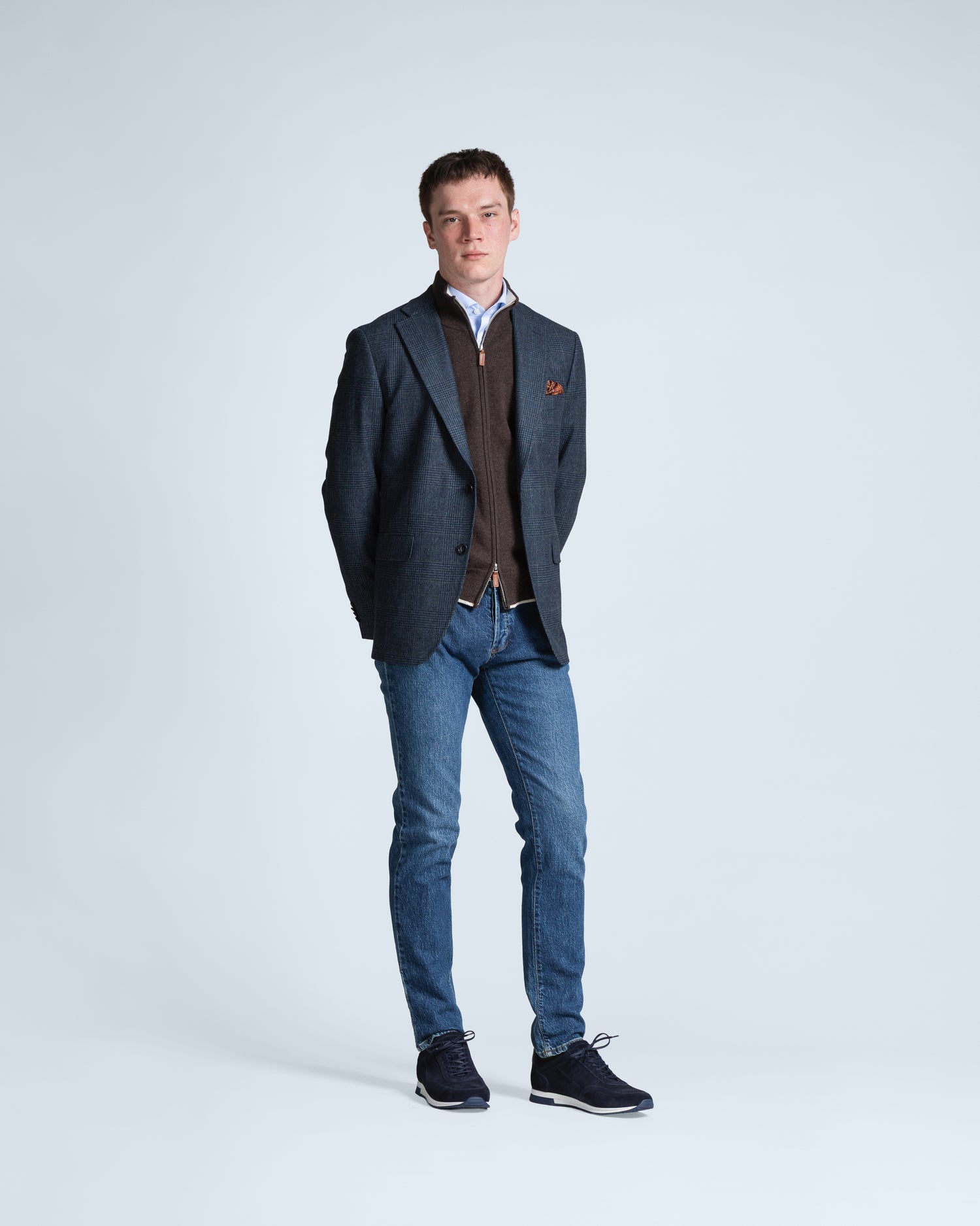 Dark Blue Glencheck Blazer in Wool (10288314646858)