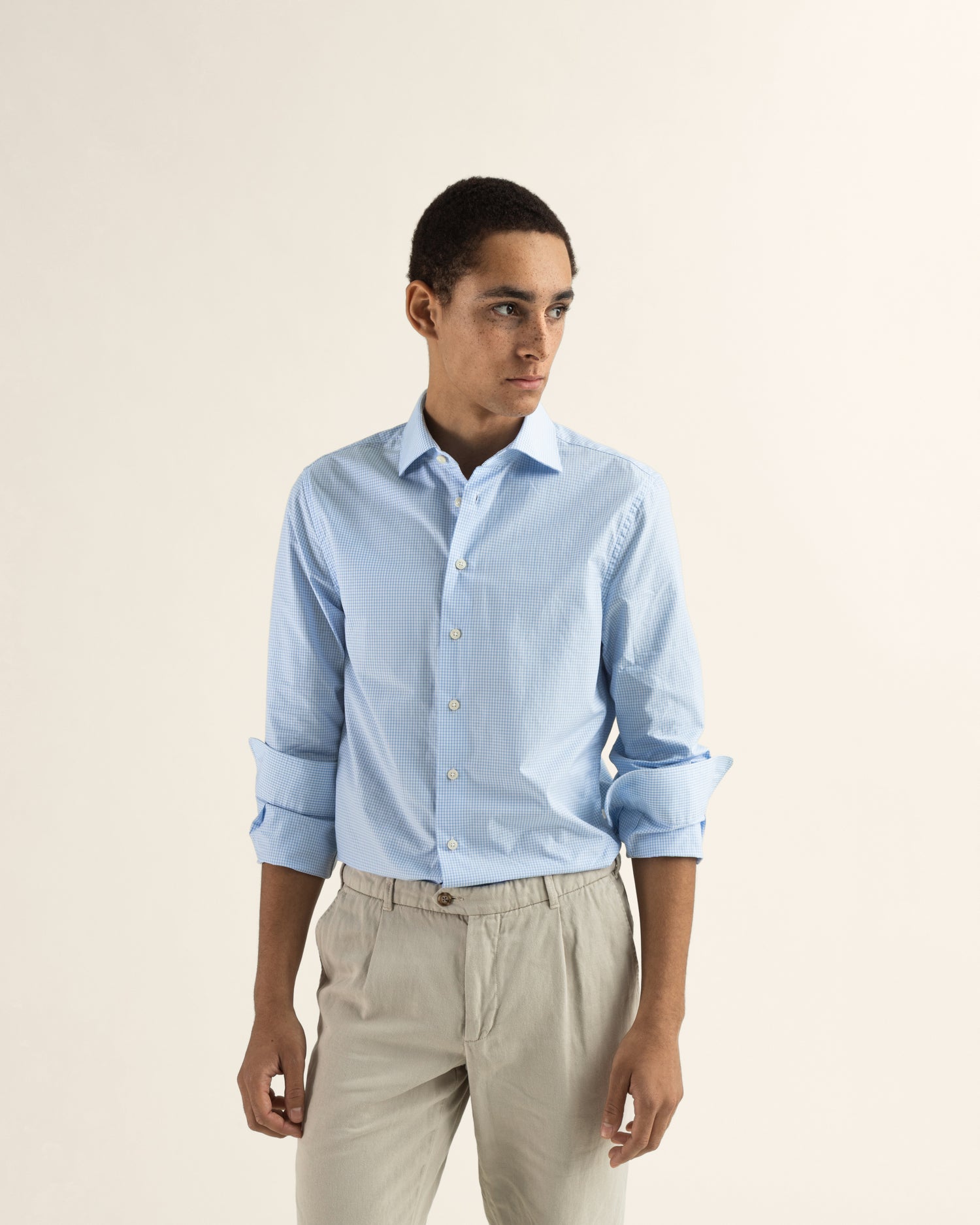 Light Blue Shirt in Micro Check