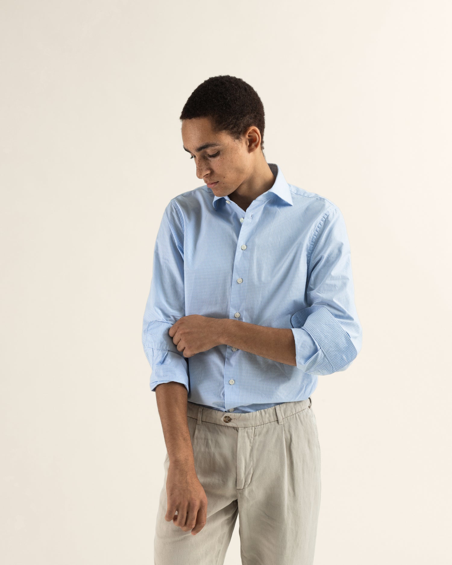 Light Blue Shirt in Micro Check