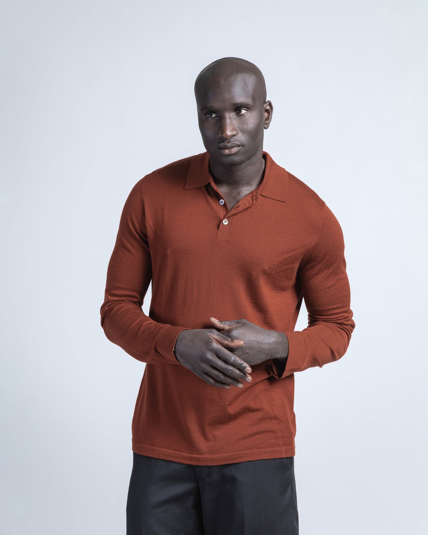 Luxurious Merino Polo in Terracotta (9374372888906)