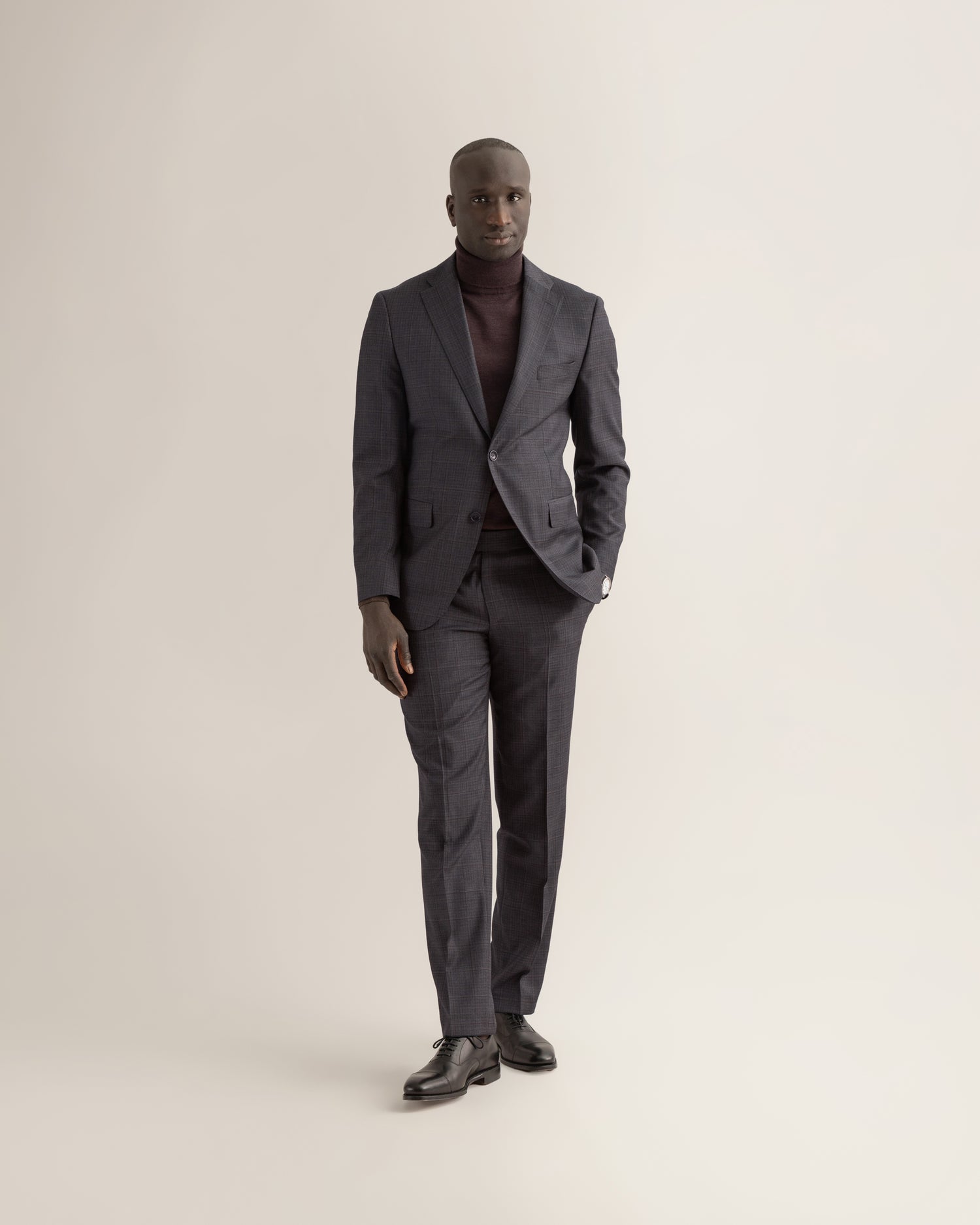 Premium Wool Suit in Navy Check
