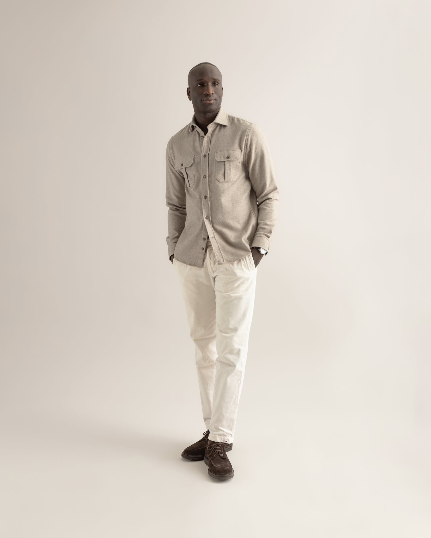 Casual Flannel Shirt in Beige