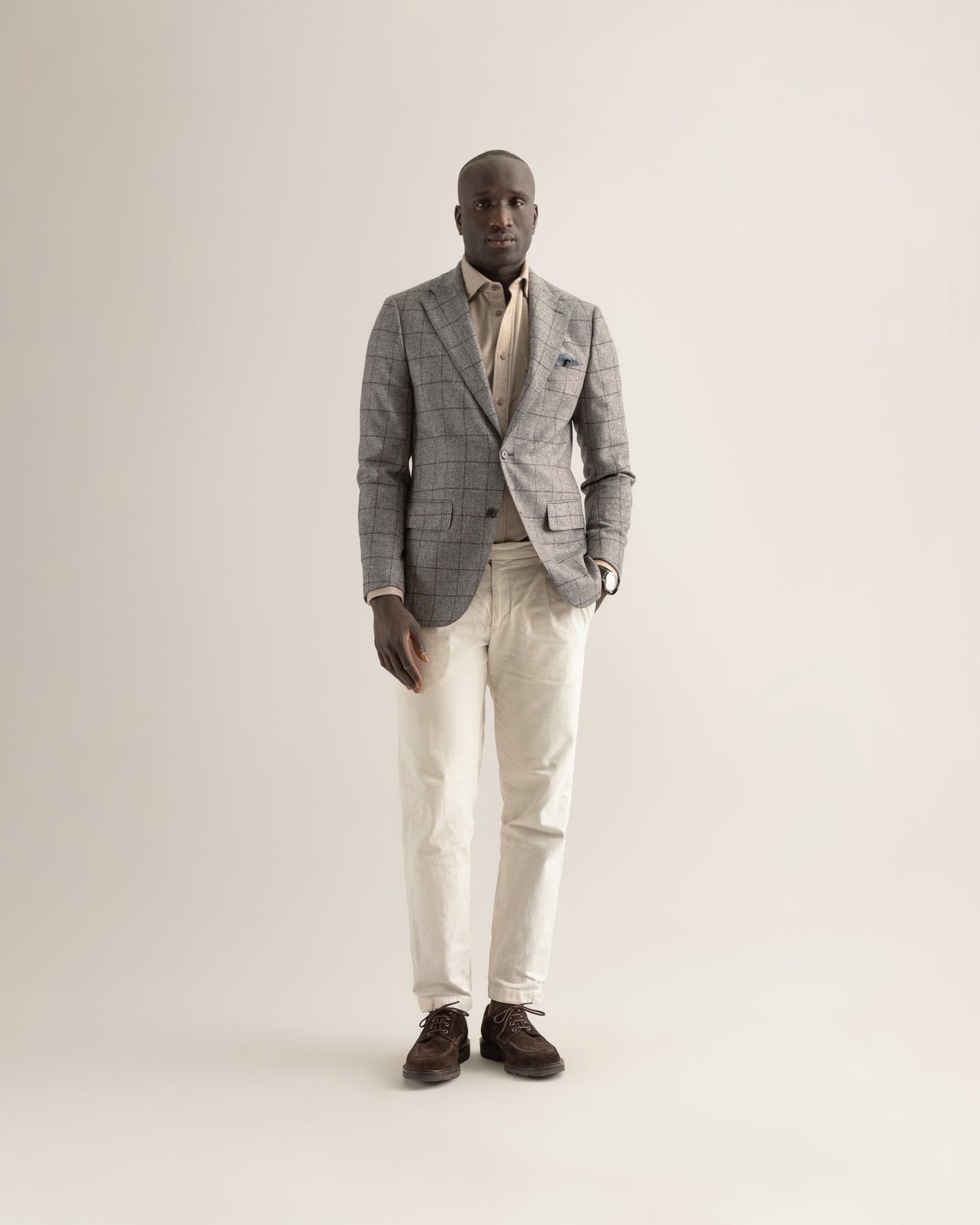 Grey Blazer in Windowpane Check