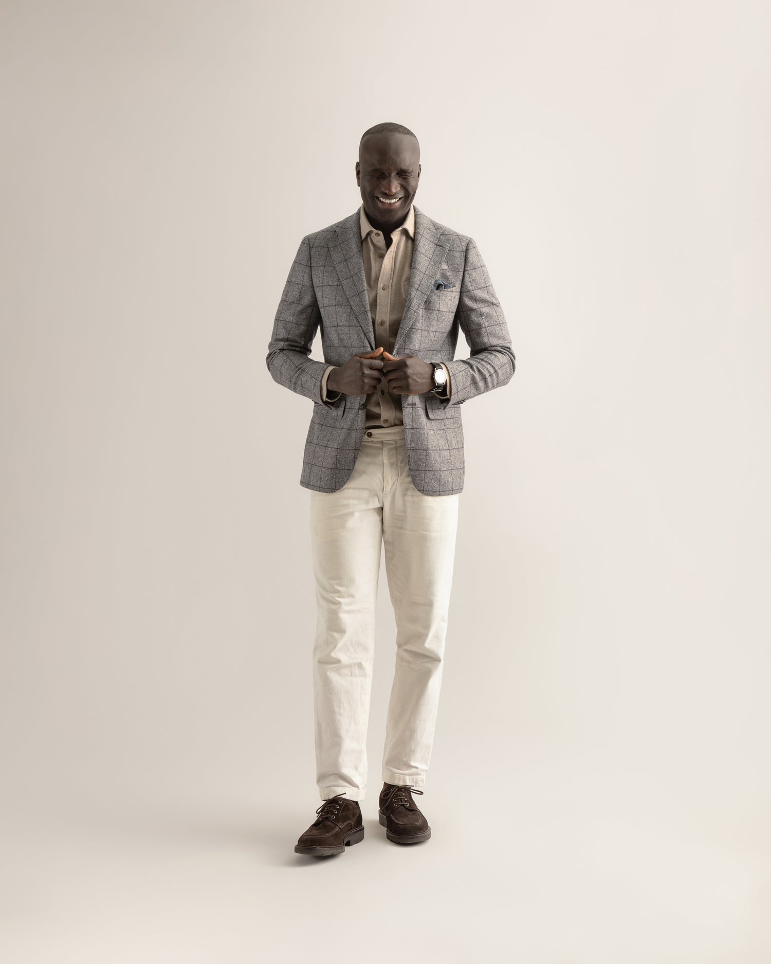 Grey Blazer in Windowpane Check