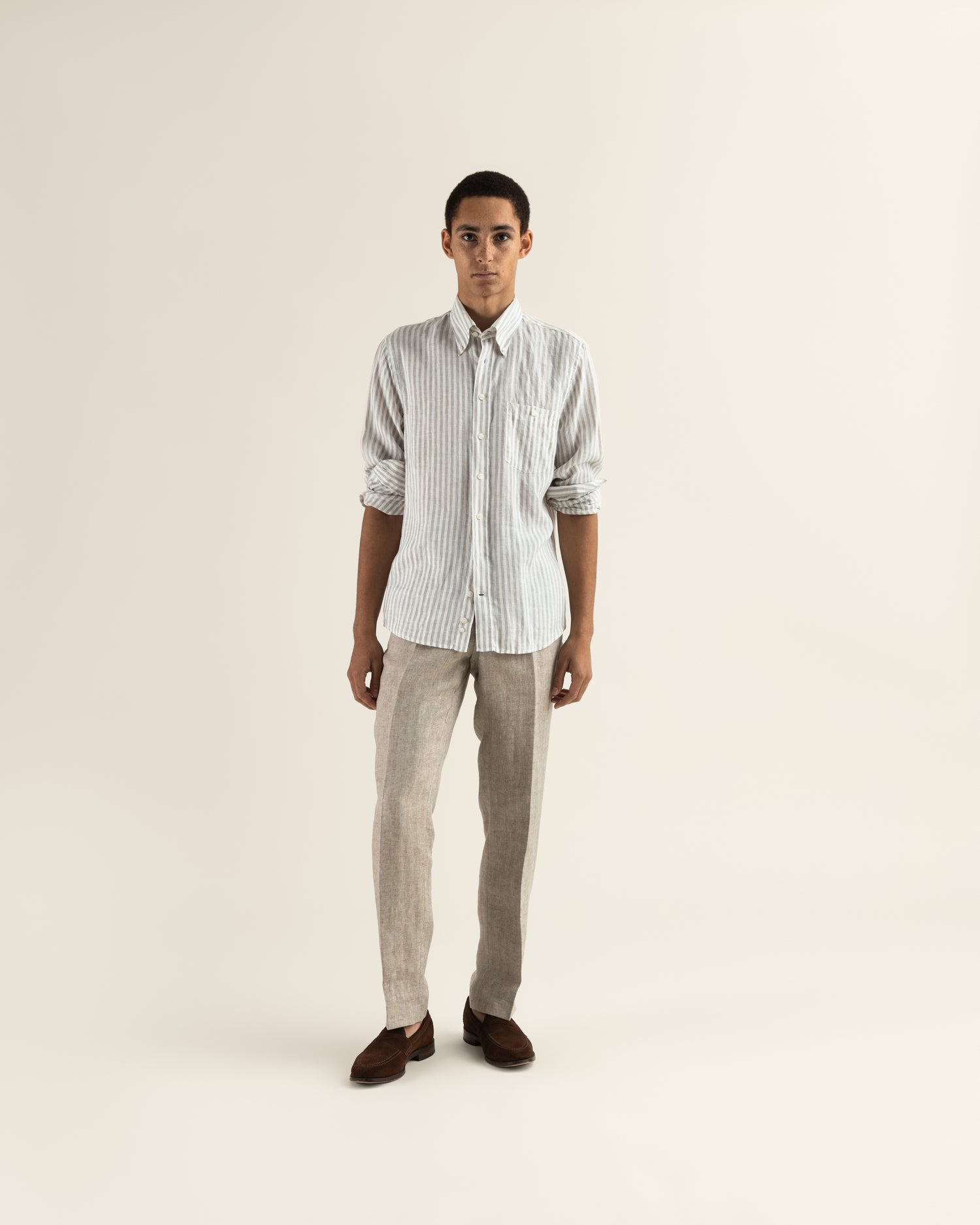 Beige Stripe Linen Shirt