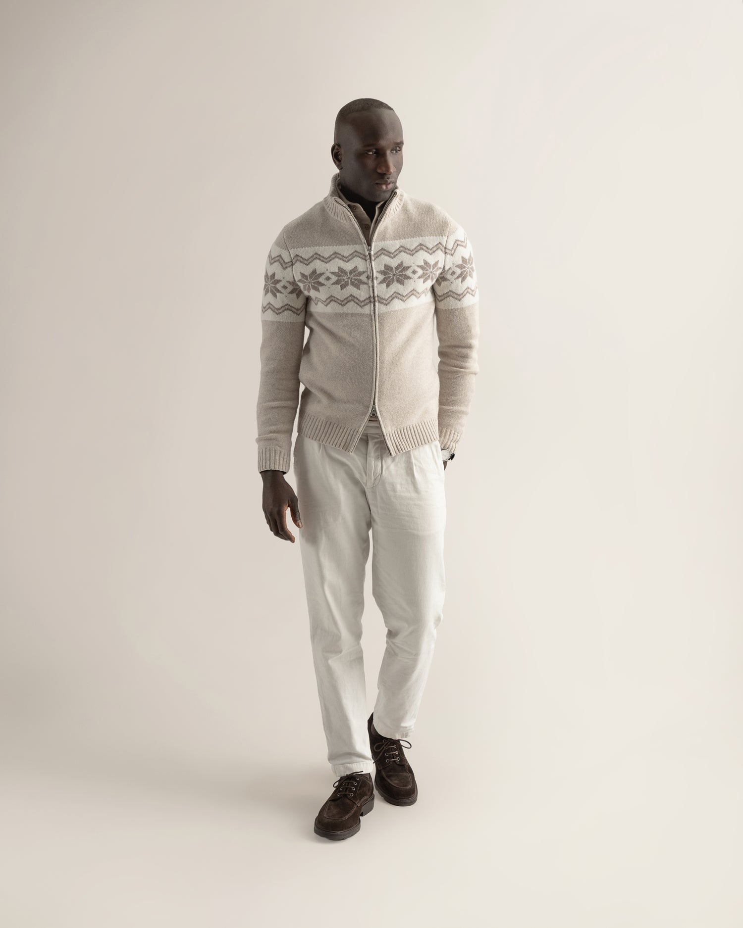 Vetoketjullinen neulepusero, beige