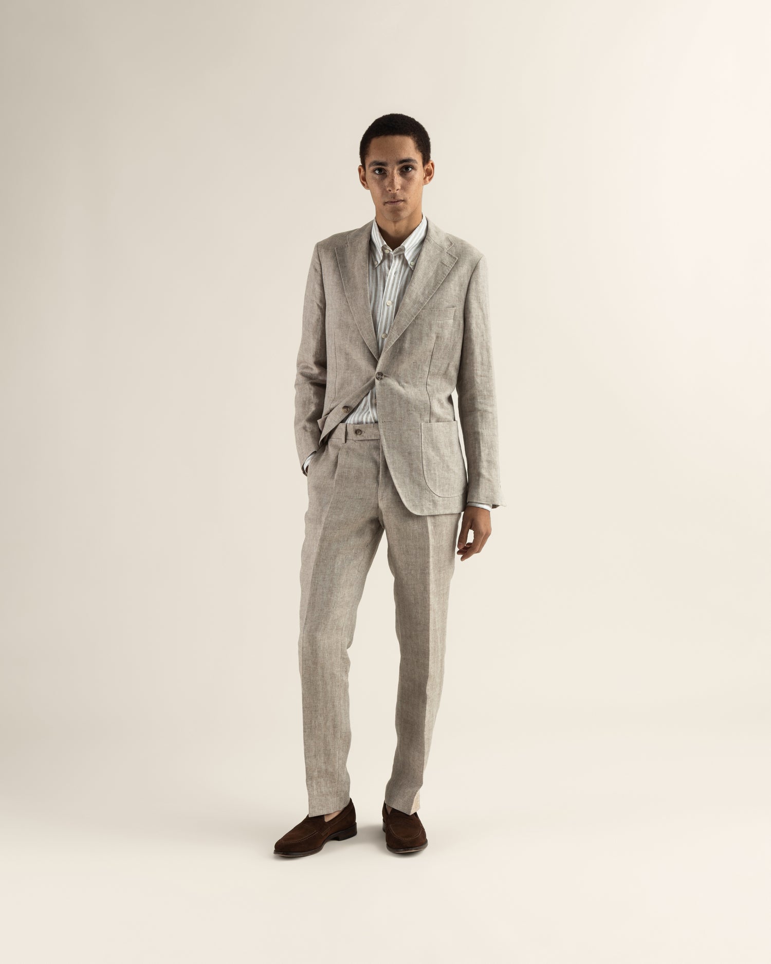 Beige Stripe Linen Shirt