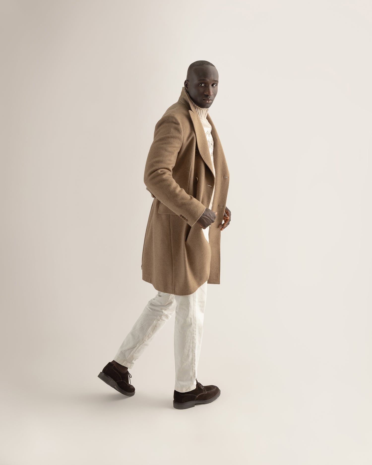 Double-Breasted Overcoat in Camel Hair
