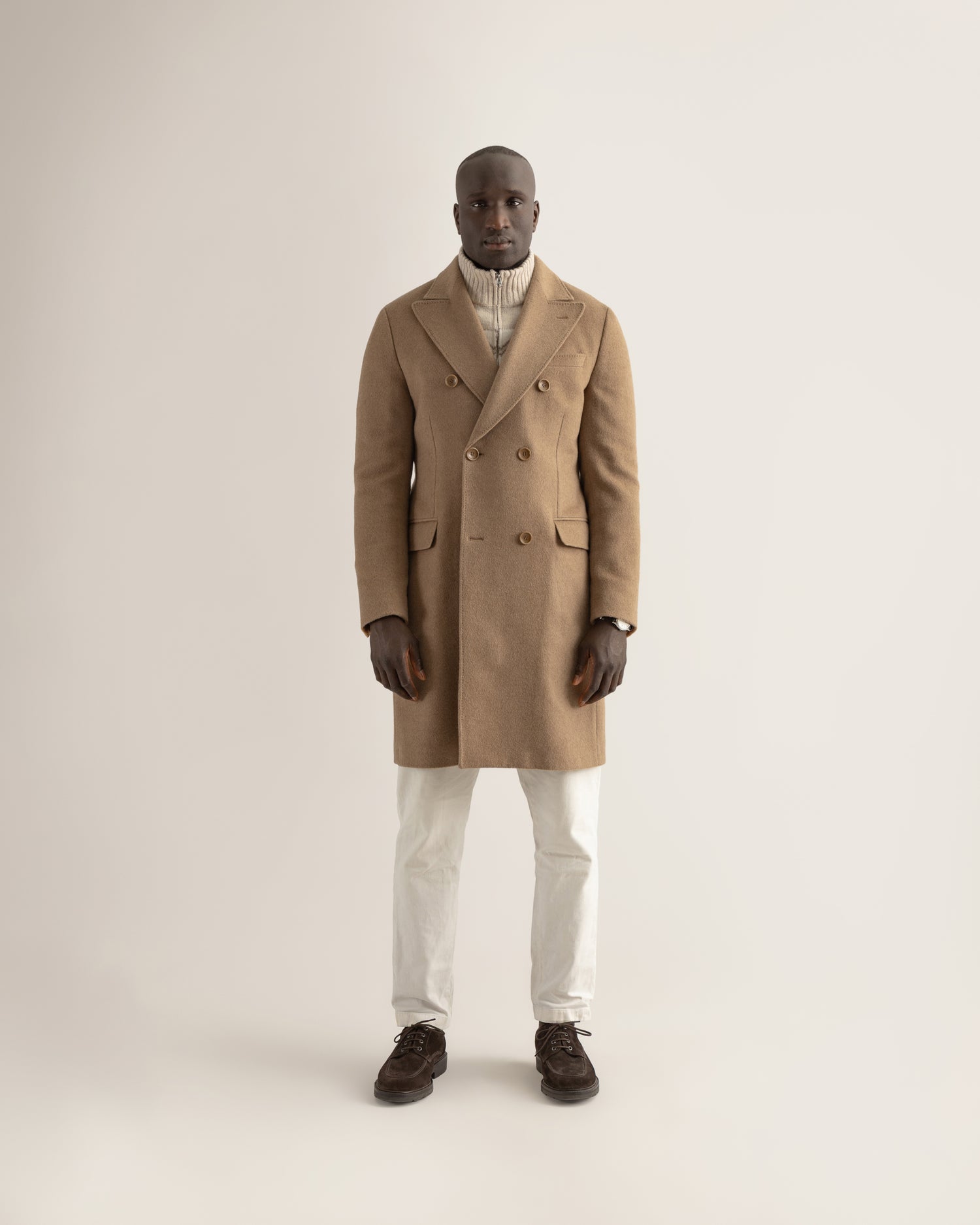 Double-Breasted Overcoat in Camel Hair