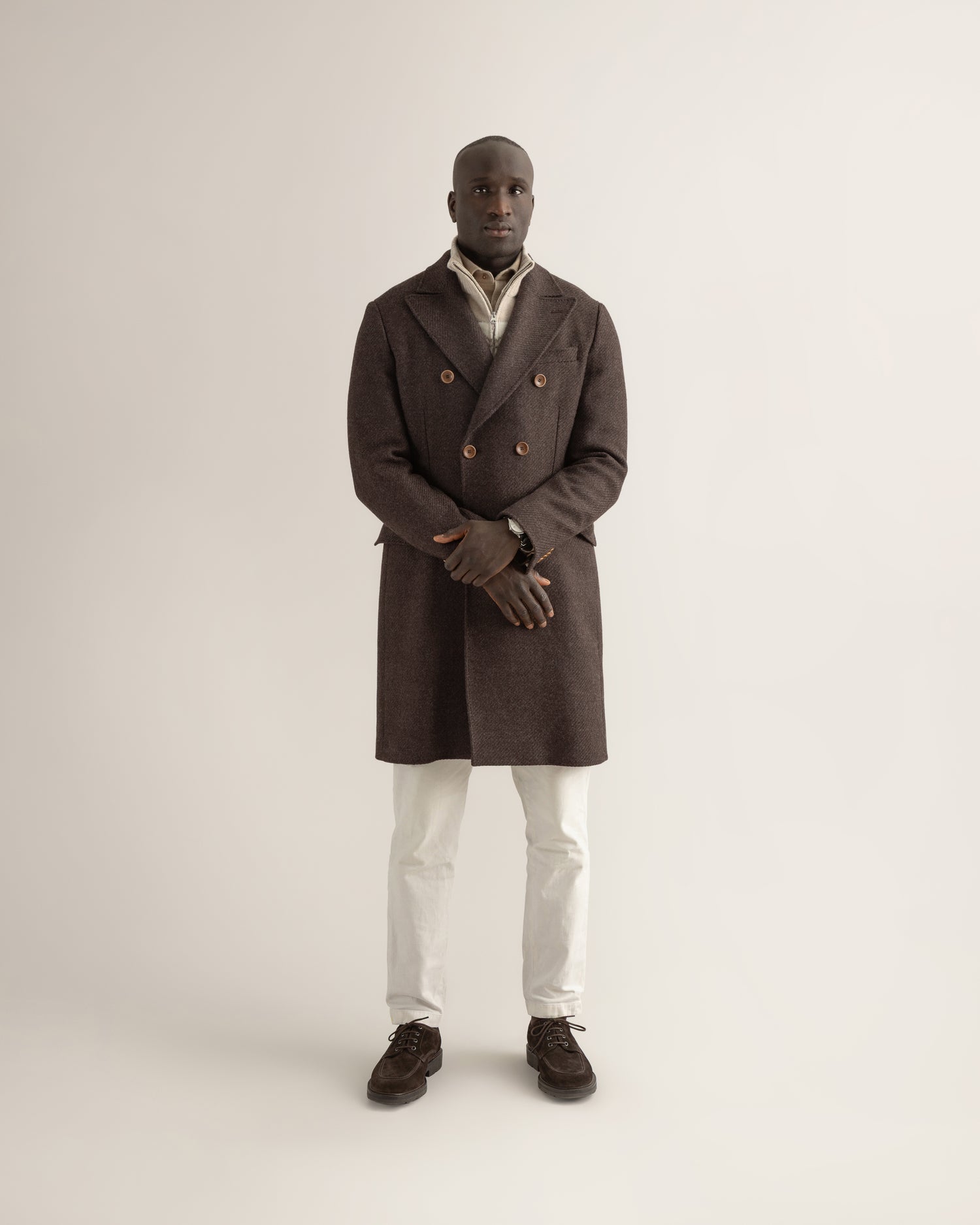 Double-Breasted Overcoat in Dark Brown