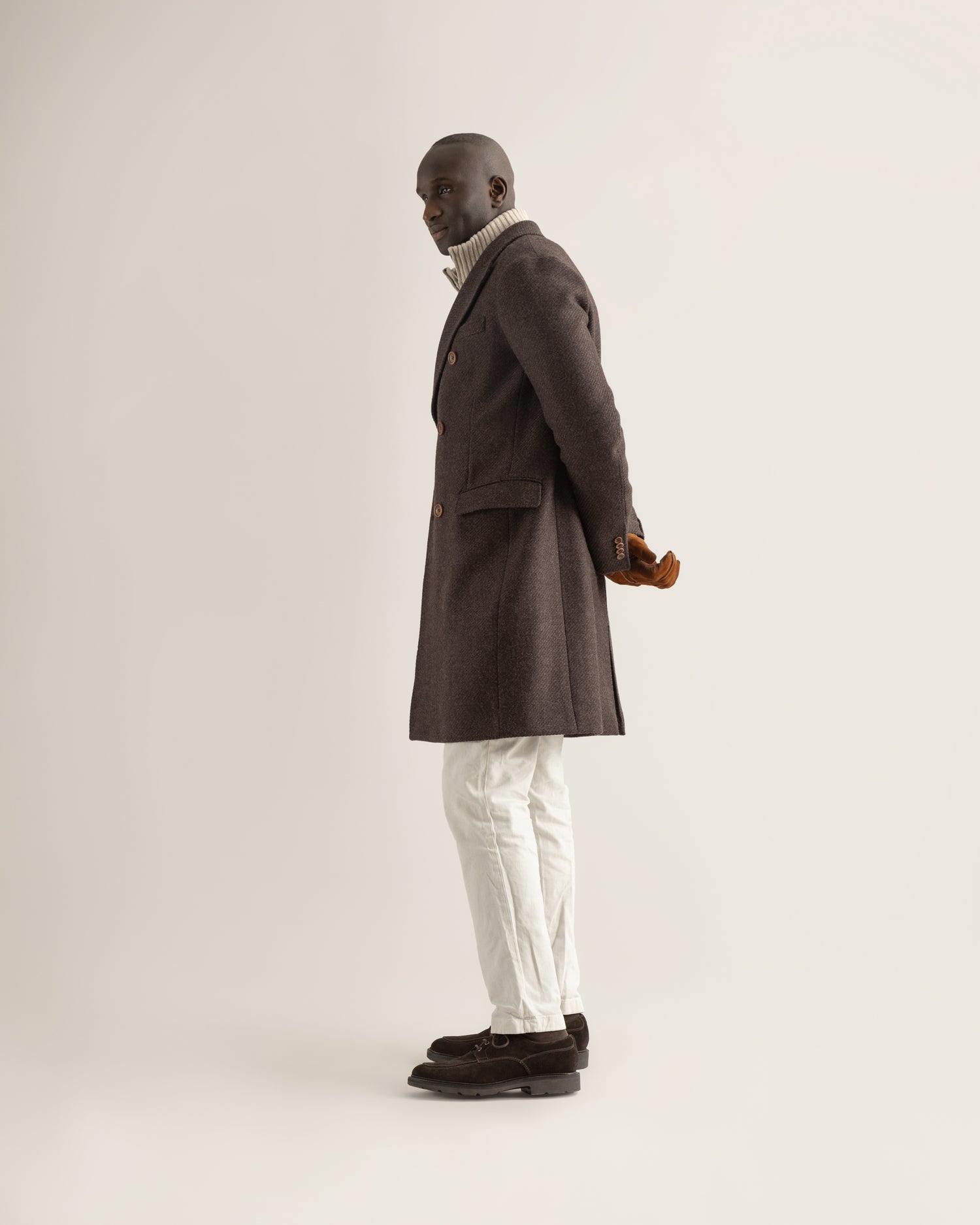 Double-Breasted Overcoat in Dark Brown