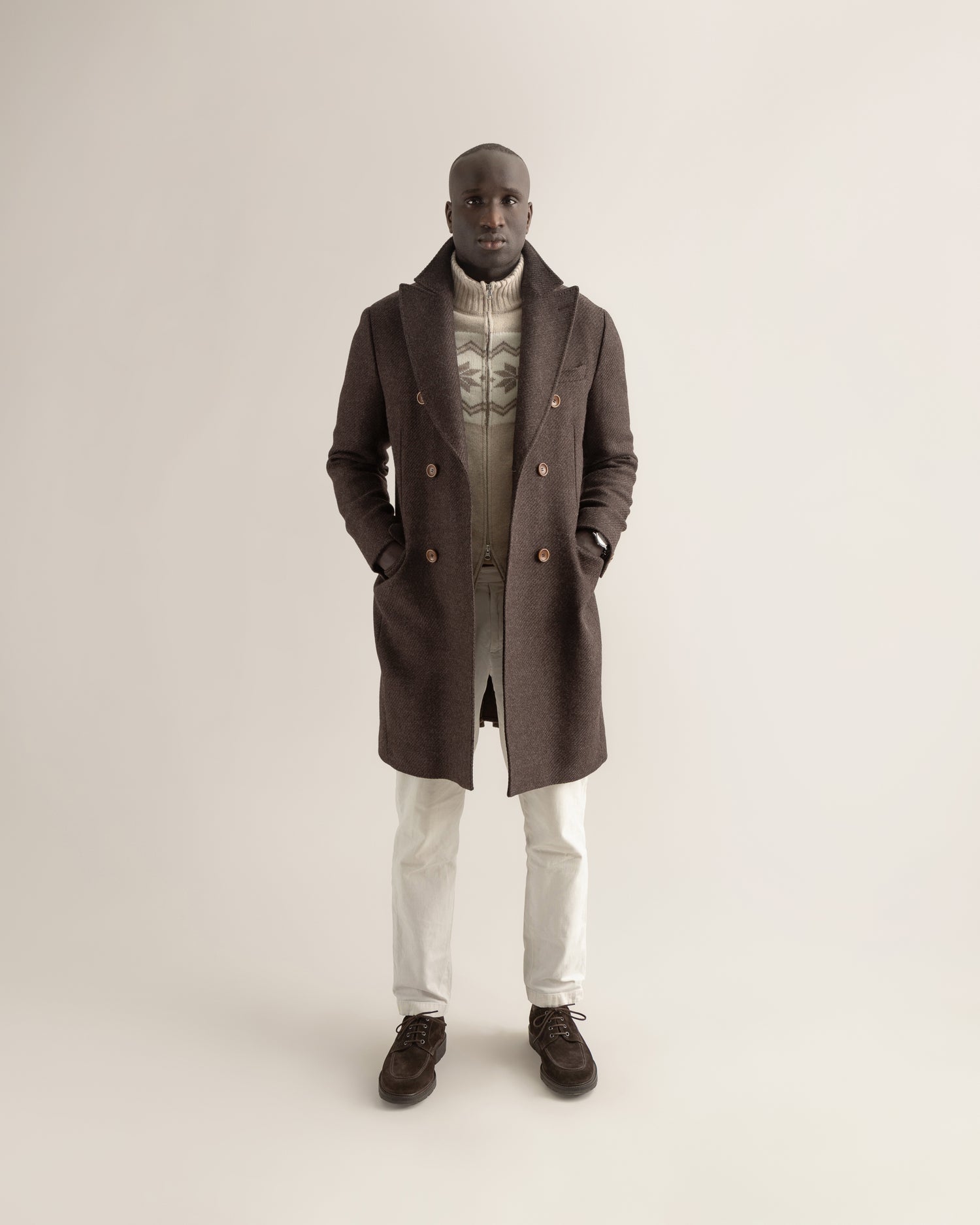 Double-Breasted Overcoat in Dark Brown