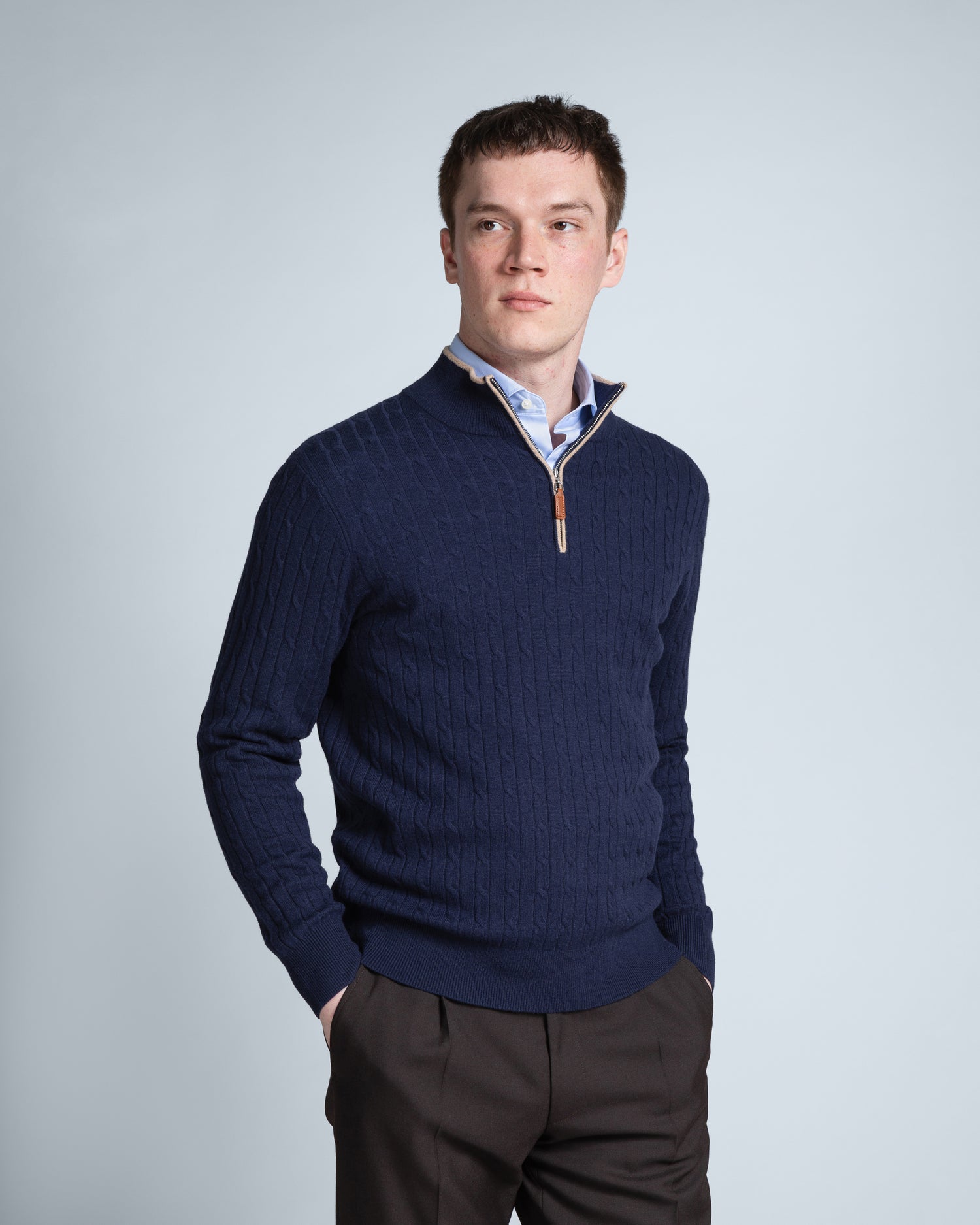 Navy Cable Zip Neck (10259267453258)