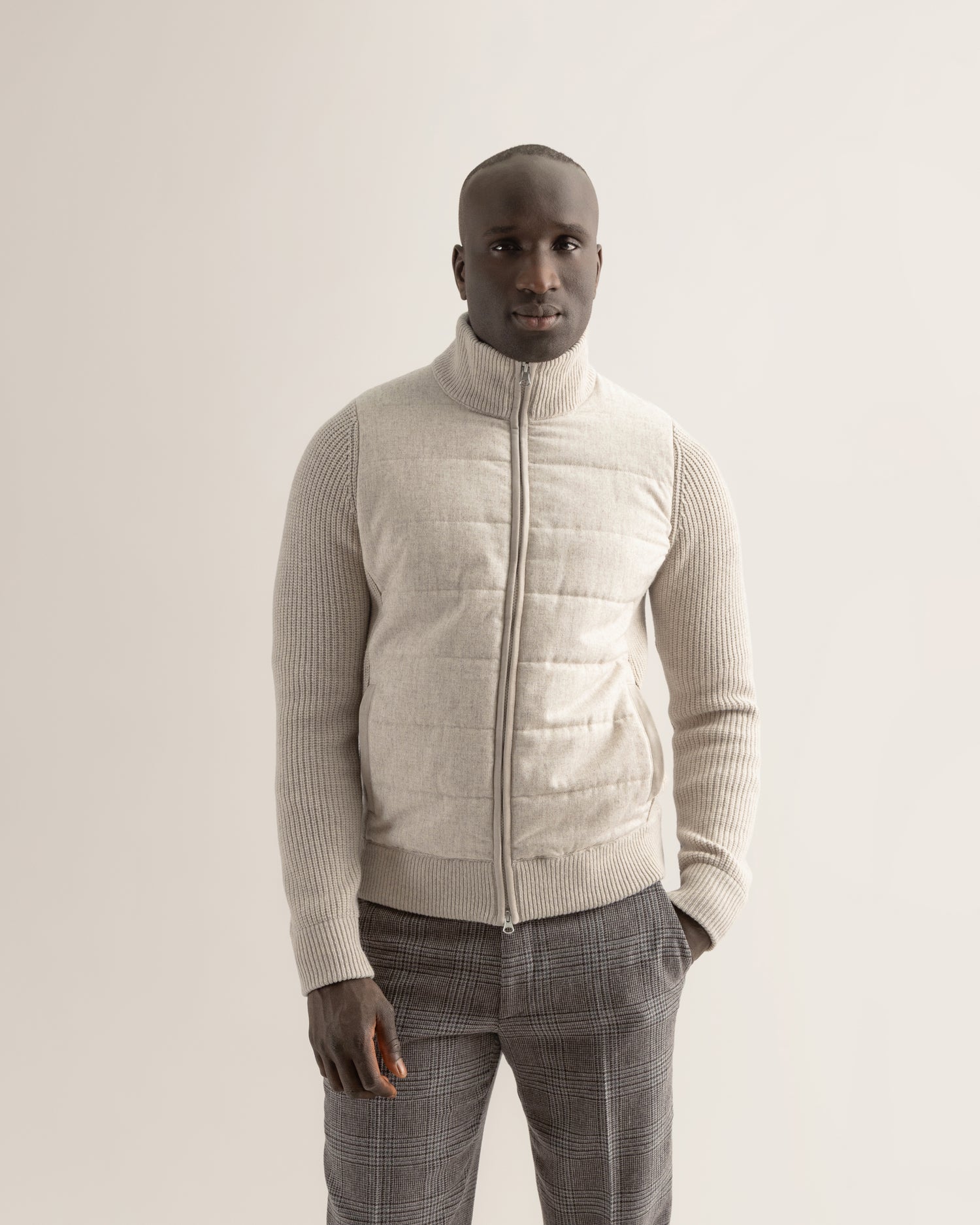 Zip-Up Cardigan in Beige