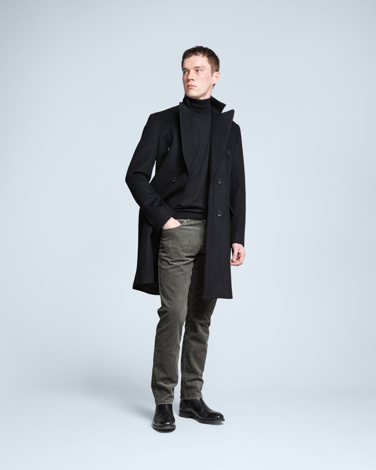 Double-breasted Overcoat in Black (9396731969866)