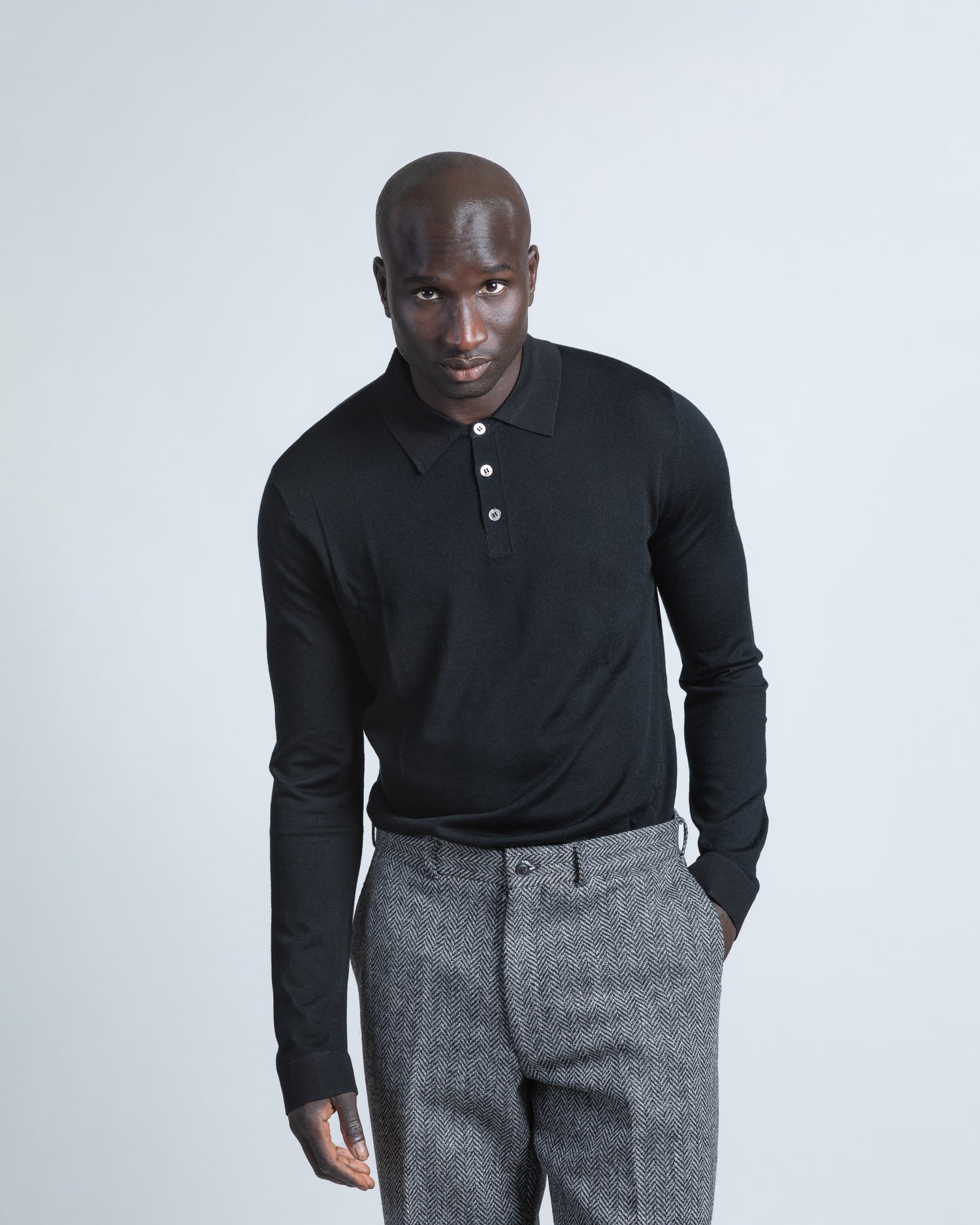 Luxurious Merino Polo in Black (9374303682890)