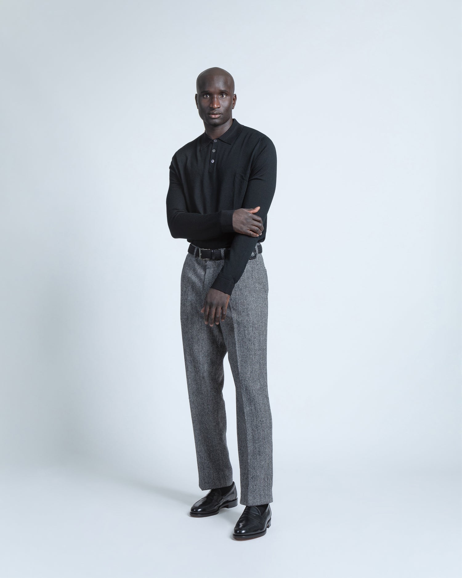 Luxurious Merino Polo in Black (9374303682890)