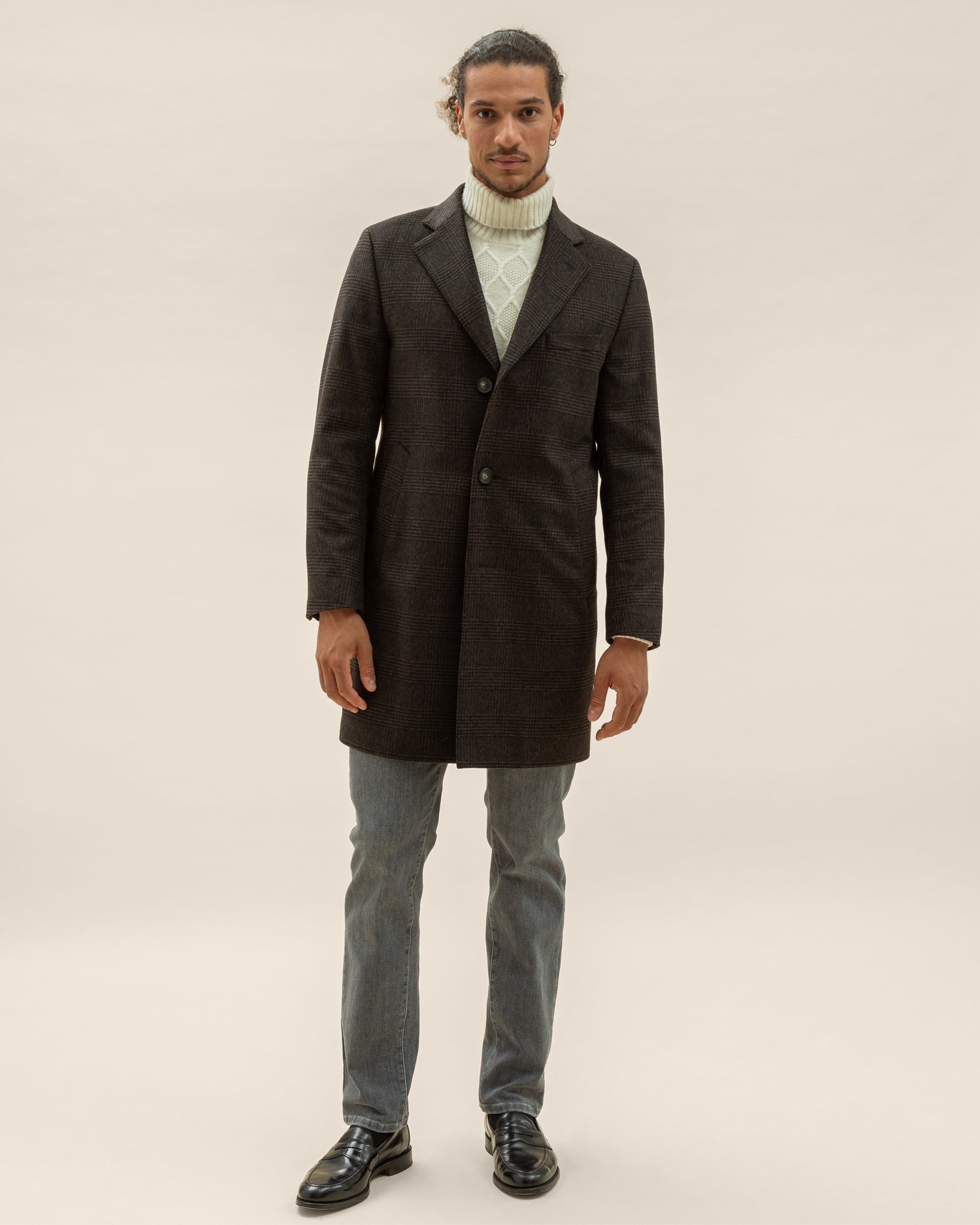 Slim fit Overcoat in Brown Check Fortuny Wool-Cashmere Blend (8464784654666)