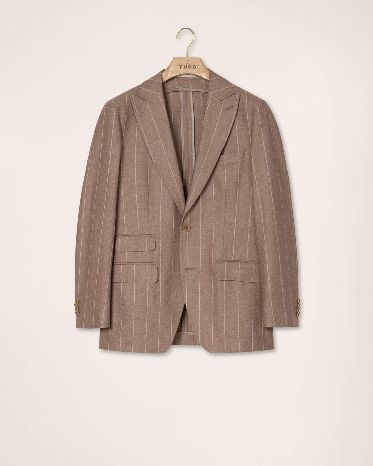 Pinstripe Flannel Suit Jacket in Camel Brown