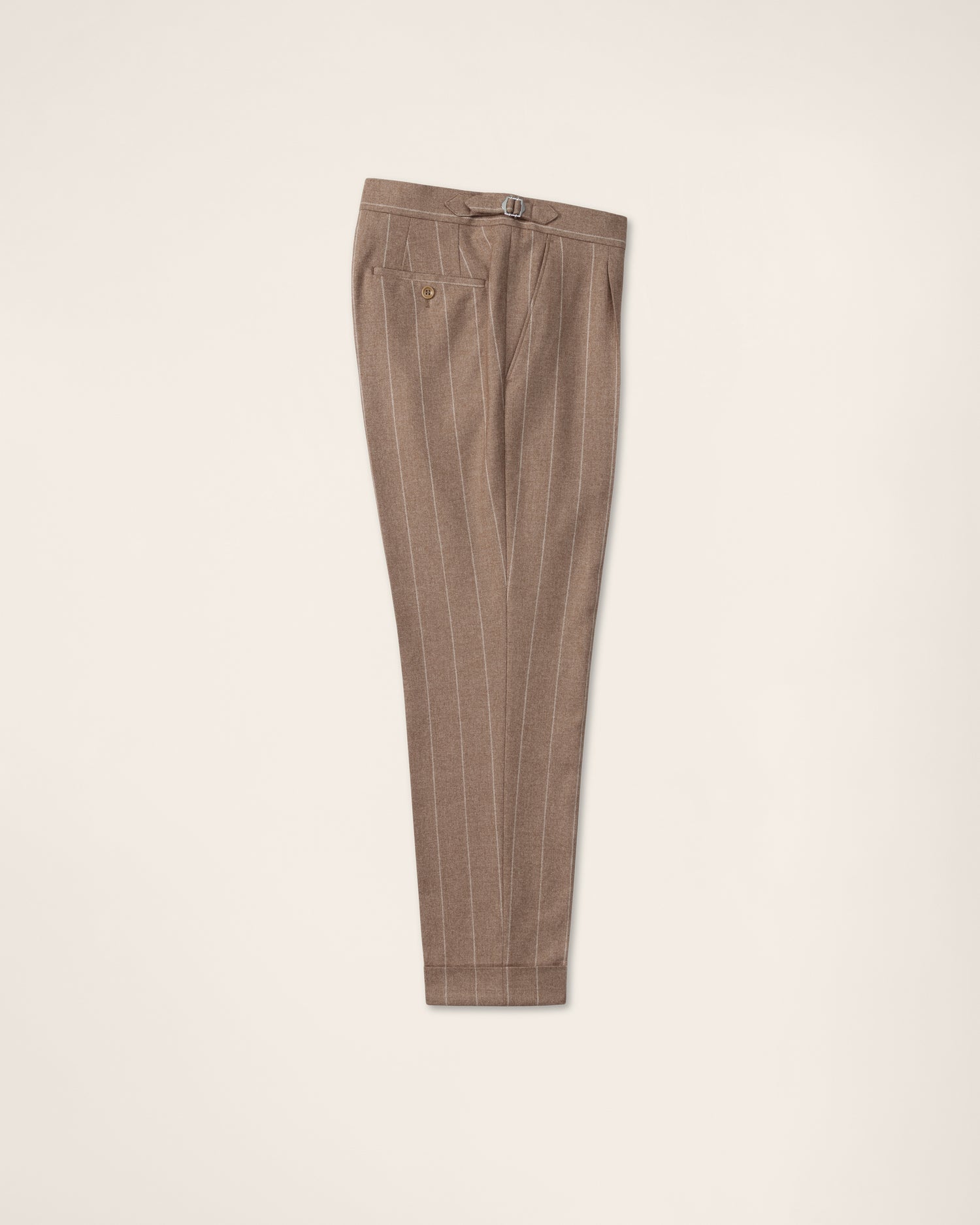 Pinstripe Flannel Suit in Camel Brown