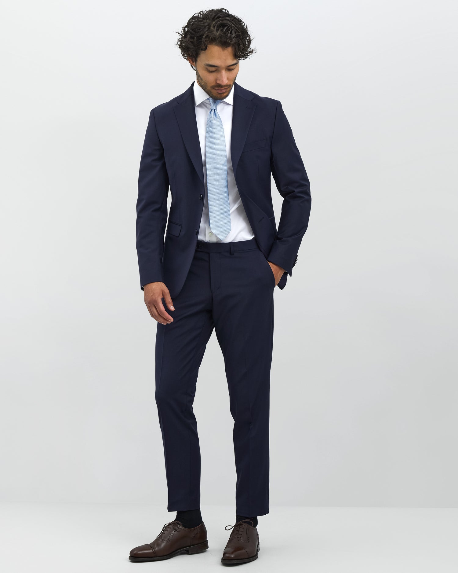 Navy Blue Athlete Fit Suit in Stretch Fabric (2079960137790)