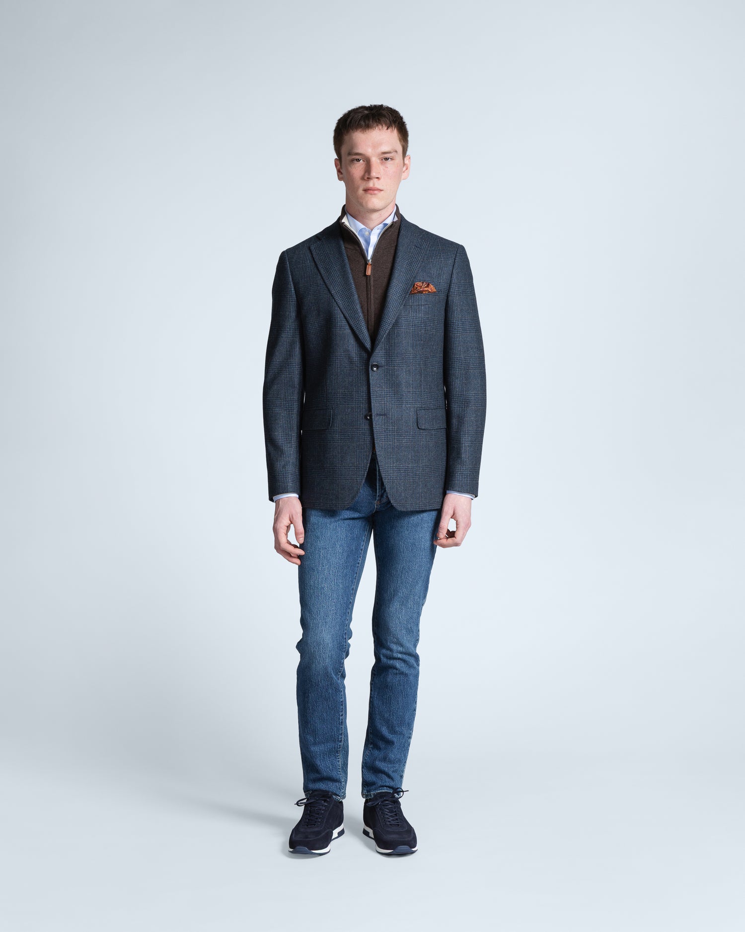 Dark Blue Glencheck Blazer in Wool (10288314646858)