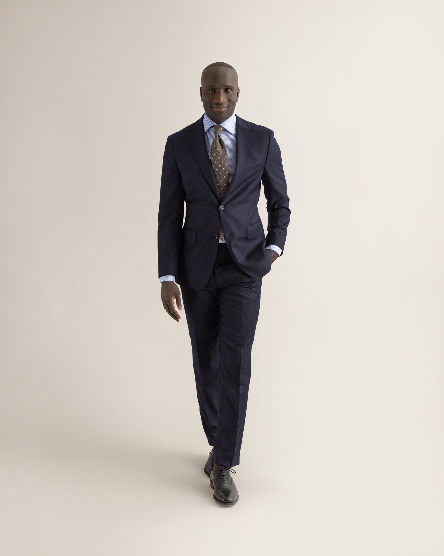 Premium Wool Suit in Navy Check