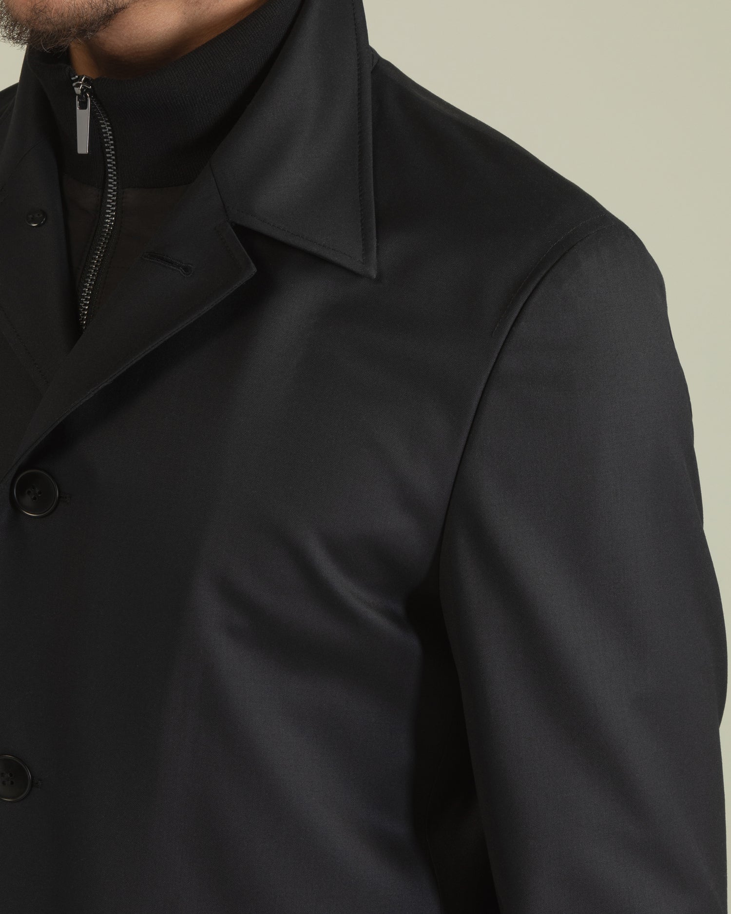 Mid-Season Trench Coat in Black Wool Twill (8667380187466)