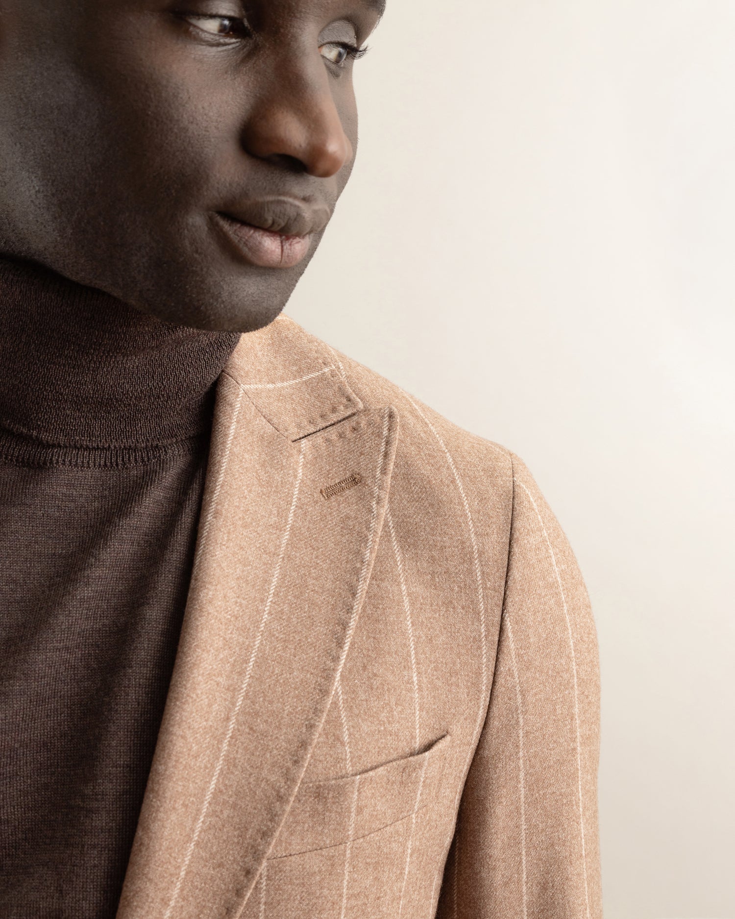 Pinstripe Flannel Suit in Camel Brown