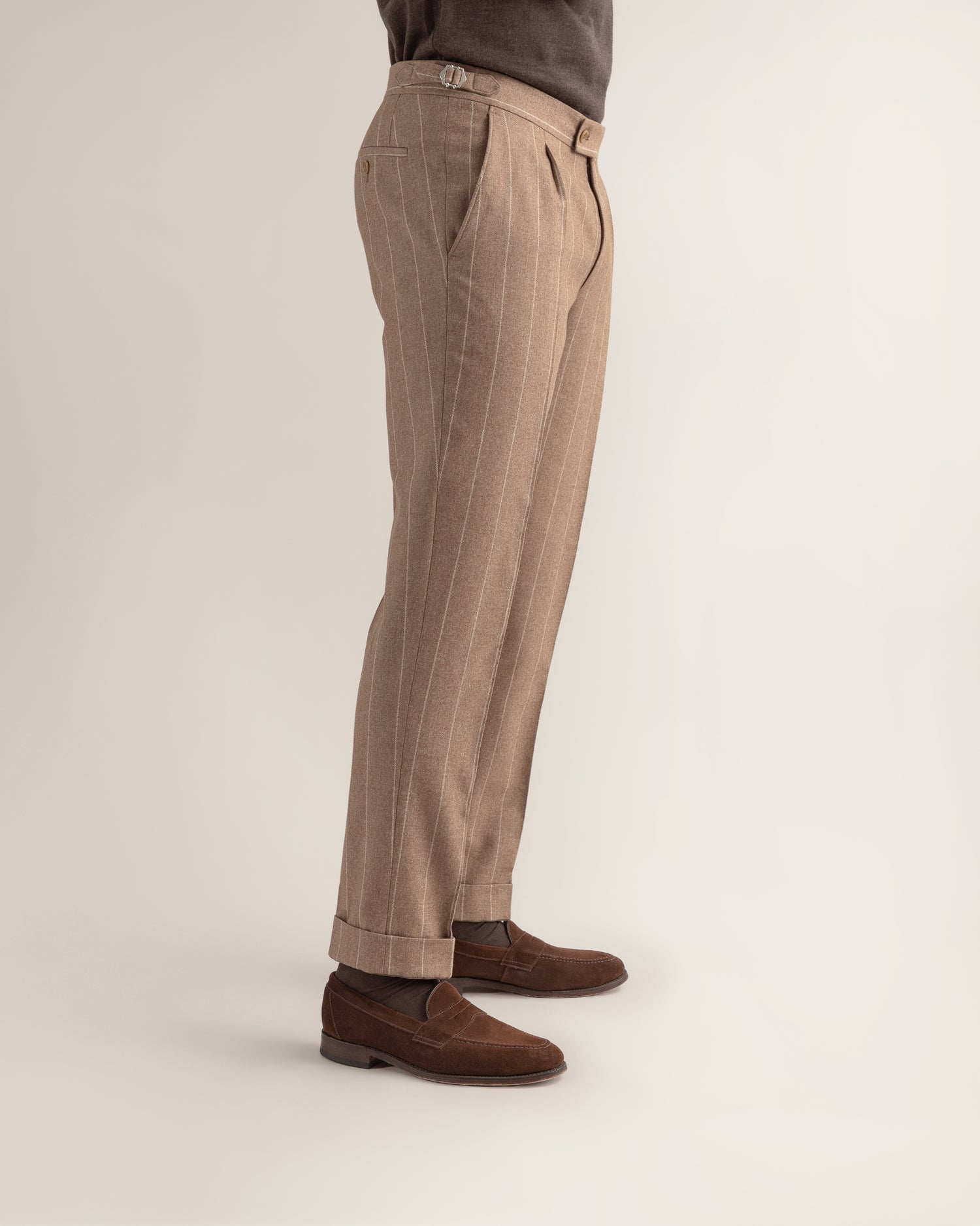 Pinstripe Flannel Suit in Camel Brown