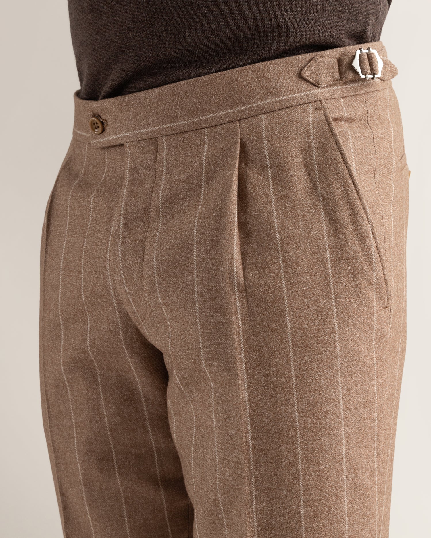 Pinstripe Flannel Suit in Camel Brown