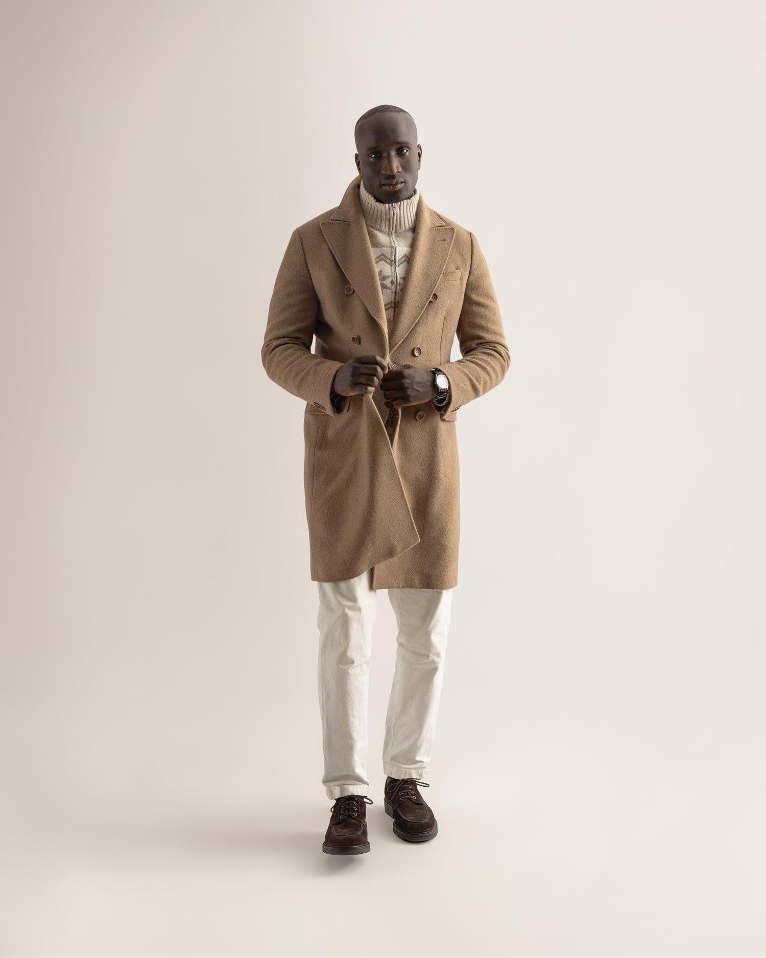 Double-Breasted Overcoat in Camel Hair