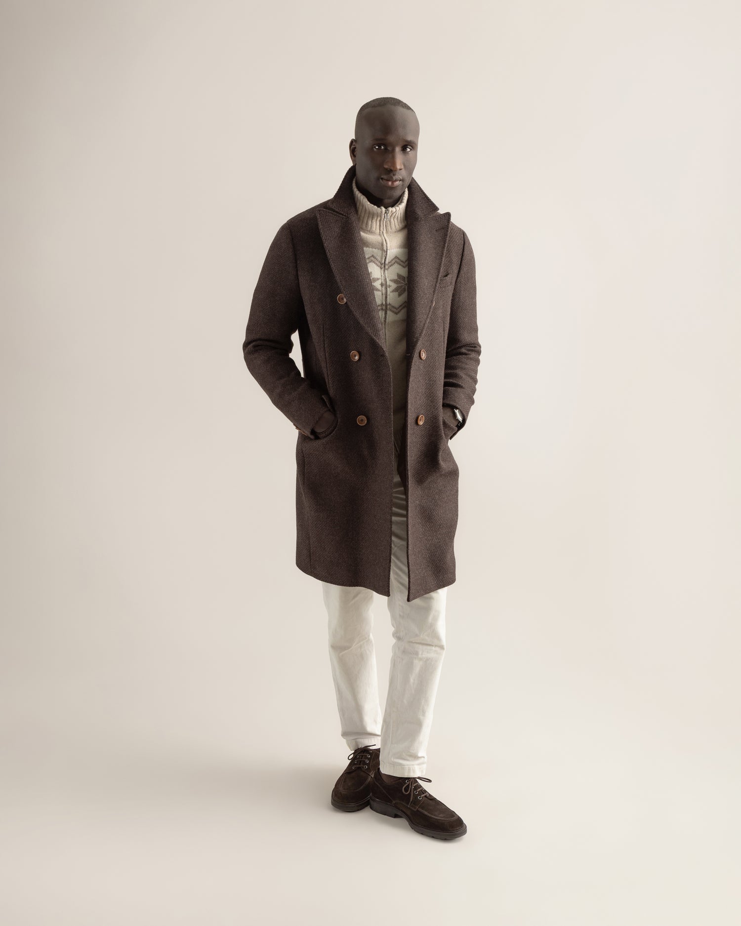 Double-Breasted Overcoat in Dark Brown