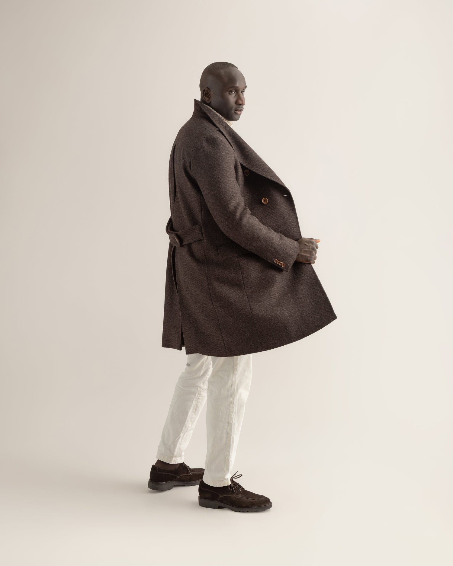 Double-Breasted Overcoat in Dark Brown