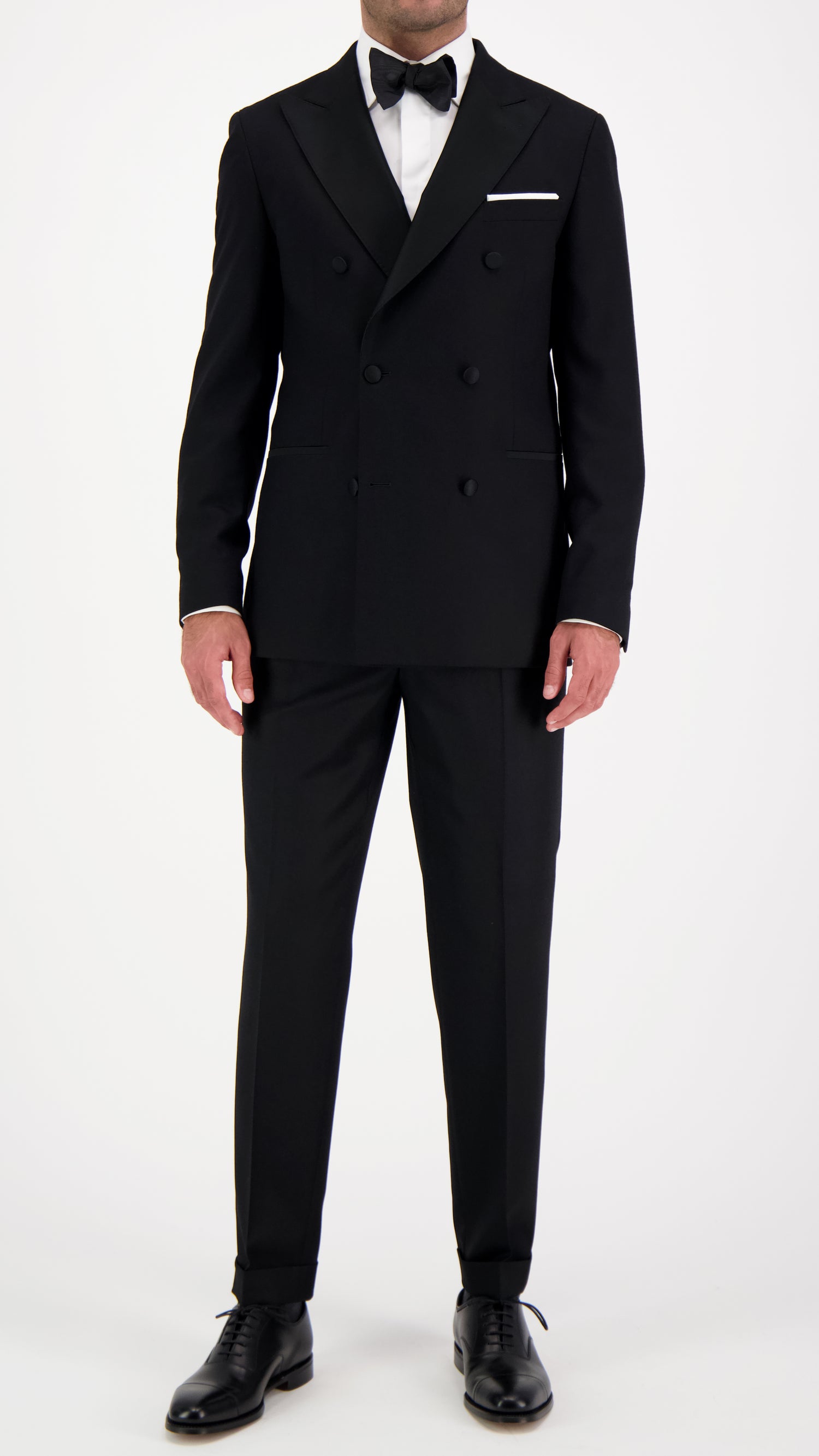 Double-Breasted Black Tuxedo in Vitale Barberis Wool Flannell Jacket (7847254556894)